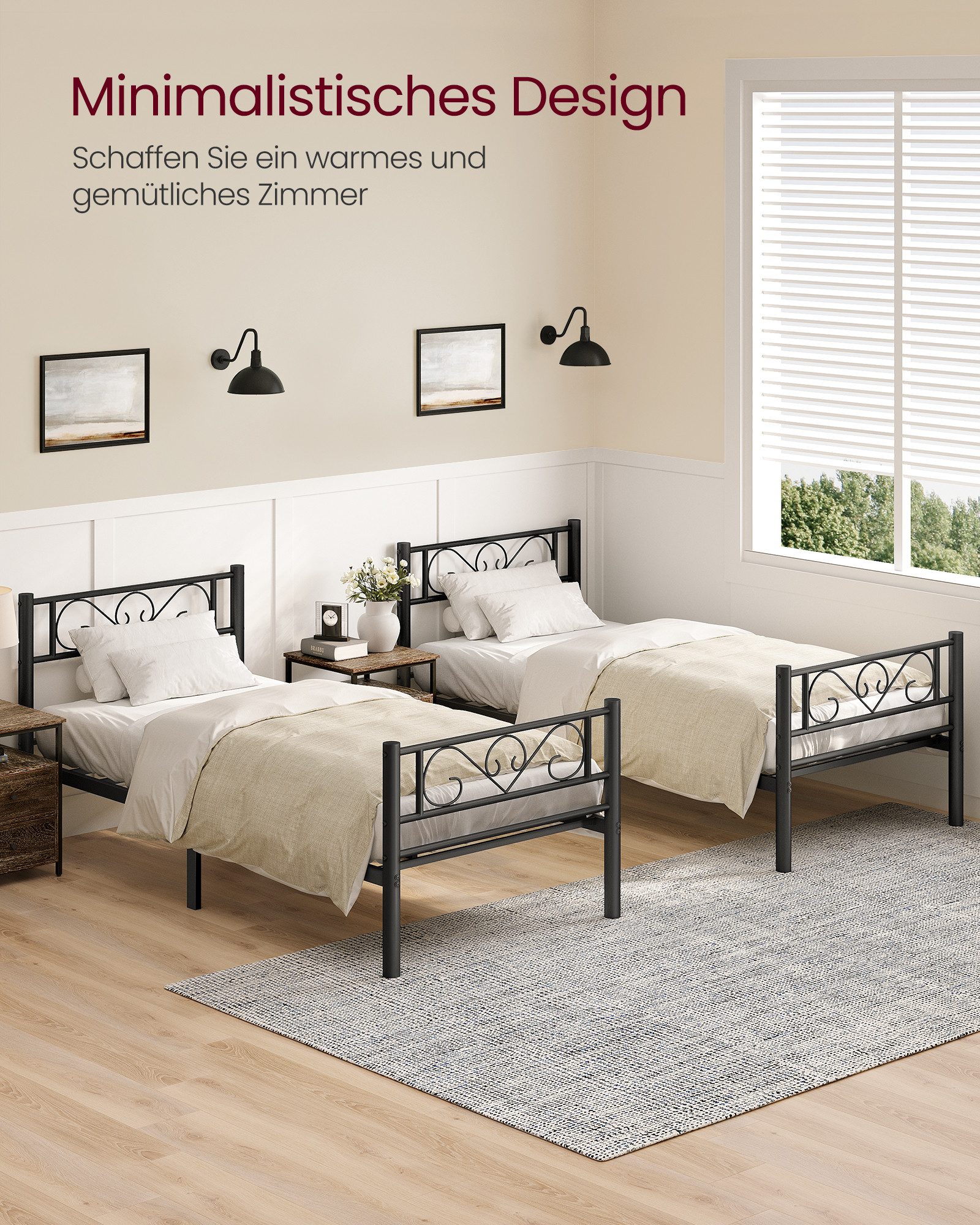 VASAGLE Bettgestell Bett Gästebett (1-tlg., 90 x 200 cm), 90 x 200 cm, einfache Montage, Einzelbett, Bettgestell, Bettrahmen – Bild 5 von 5