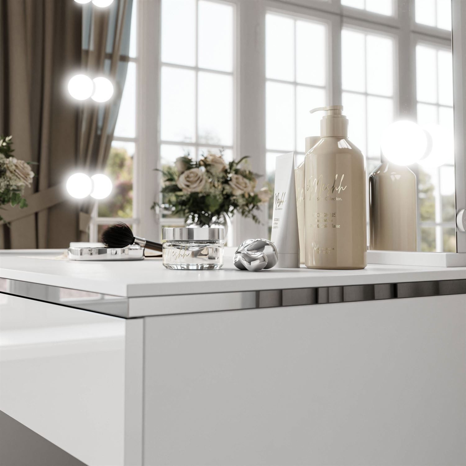 Lookway Schminktisch AURORA II SILVER ELITE mit Spiegel und LED Beleuchtung (1x Schreibtisch 1x Spiegel), Breite: 120 cm, Höhe: 78,5 cm, Tiefe: 55 cm. – Bild 5 von 5