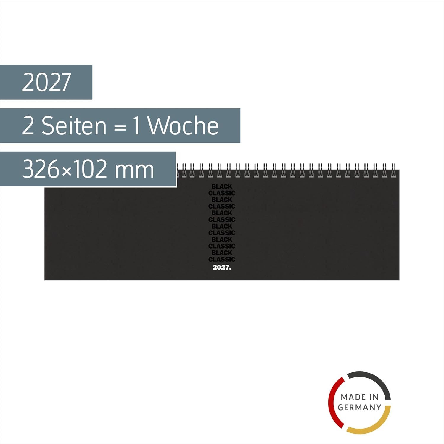 BRUNNEN Querkalender BRUNNEN Querterminbuch 774 2027 Black Classic, 326×102 mm, Kunststoff