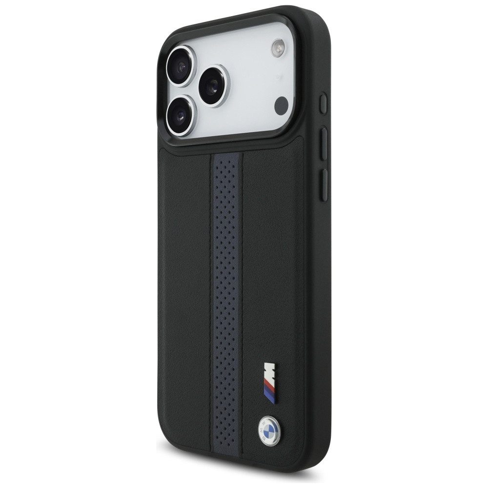 BMW Handyhülle MagSafe iPhone 17 Pro Max Kunstleder schwarz blau Logo Metall 6,9 Zoll, Kantenschutz