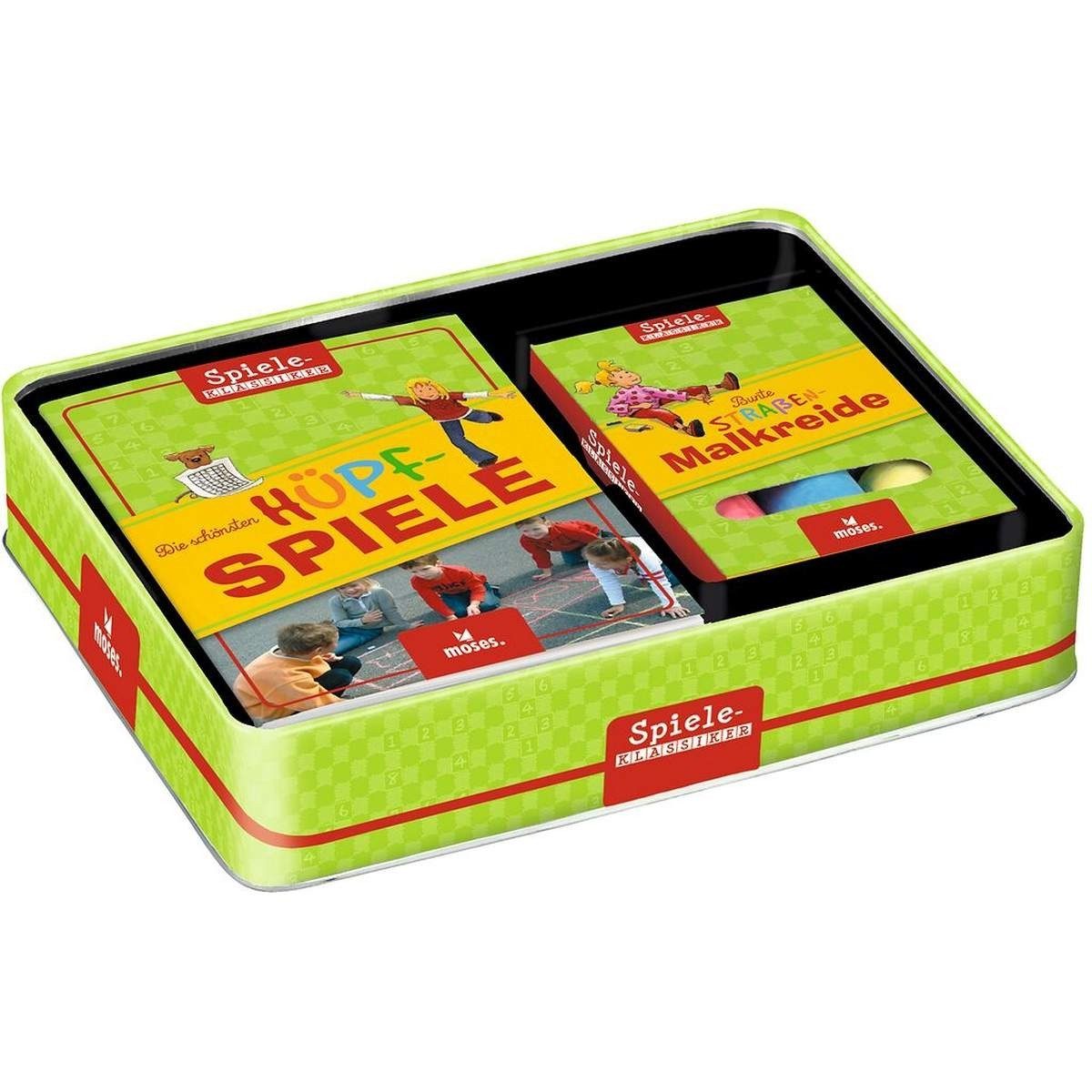 moses Spiel Die schönsten Hüpfspiele Set Kinder mit Kreide Anleitung & Metalldose