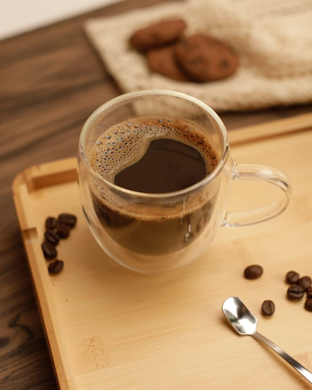 LIBWYS Thermotasse Doppelwandige Kaffeetassen für Cappuccino Latte Macchiato 2x250 ml, 4-tlg., Glas, Doppelwandige Thermotasse aus Glas mit Griff mit Löffel