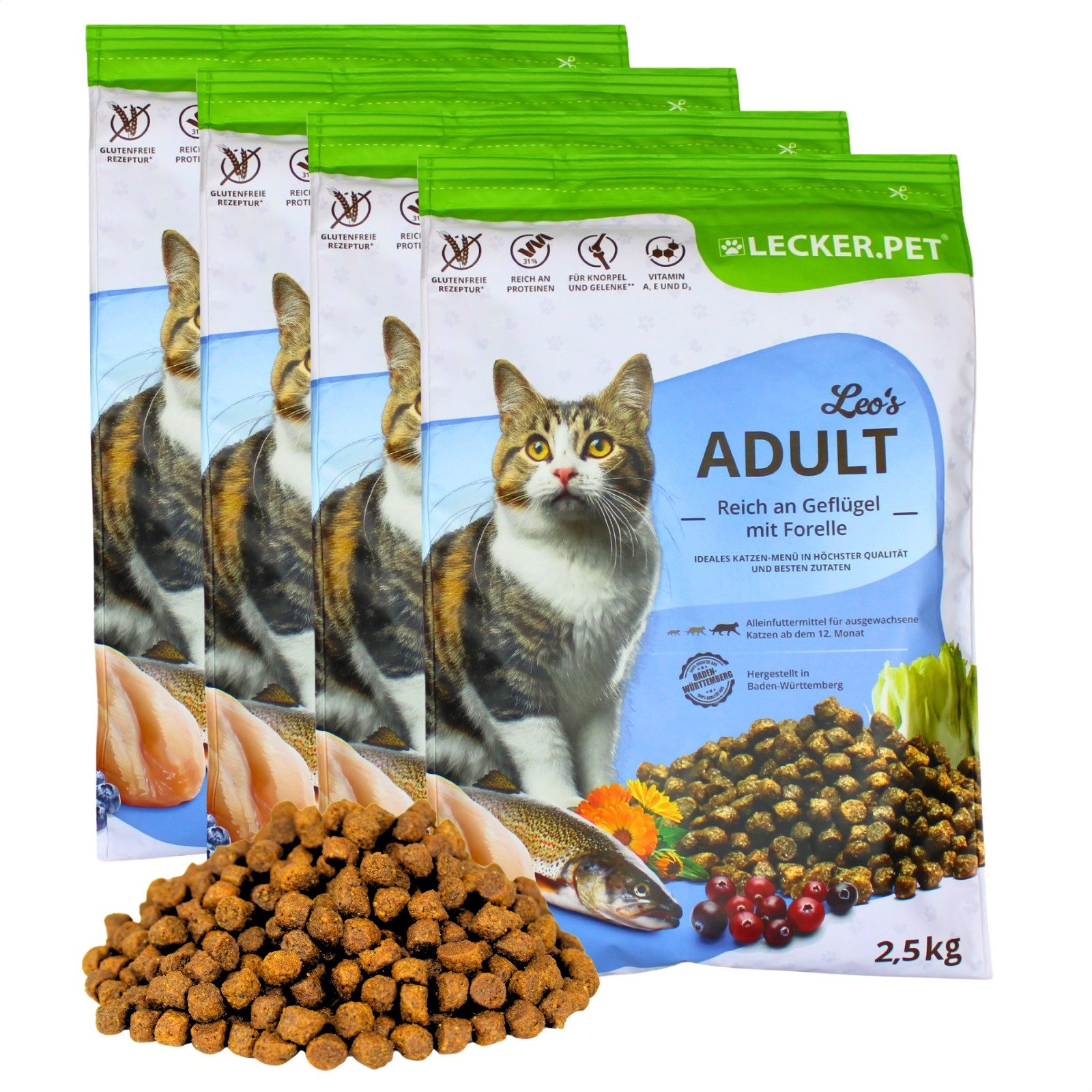 Lecker.Pet 10 kg Lecker.Pet® Leo's Adult Geflügel & Forelle Trockenfutter Geflügel, Trockenfutter für: Katze