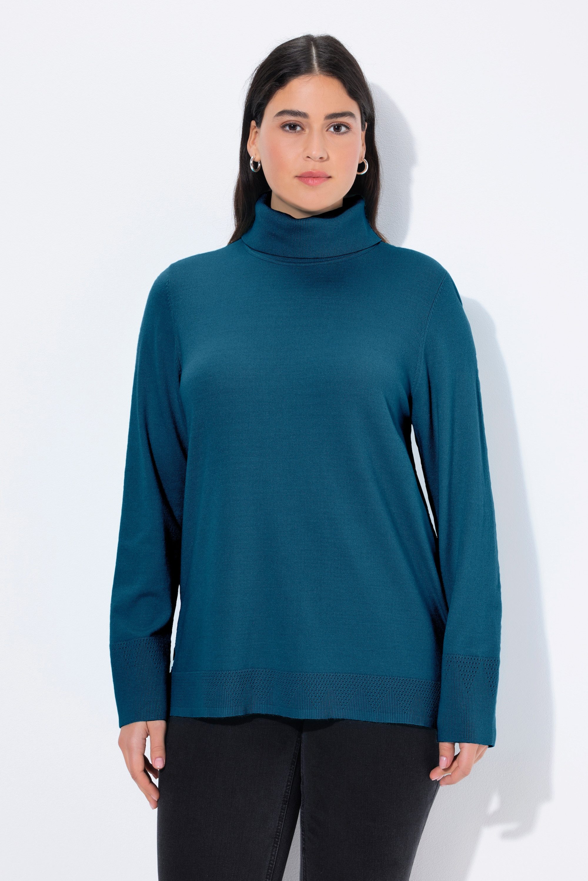 Strickpullover Rollkragenpullover breite Rippbündchen Langarm
