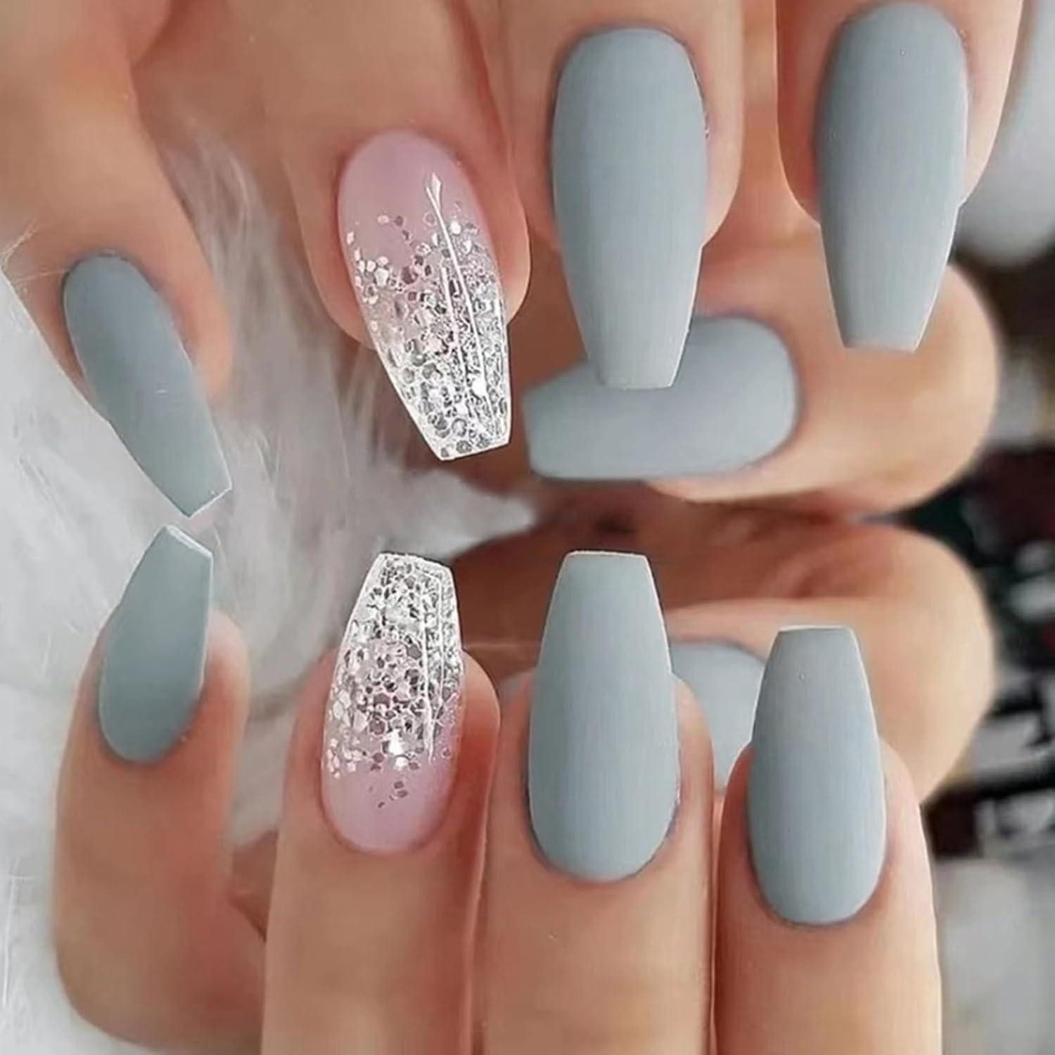 LuxusKollektion Kunstfingernägel 24er Set Mittel Sarg Nägel Rosa Glänzend Ballerina Acryl Fake Nails