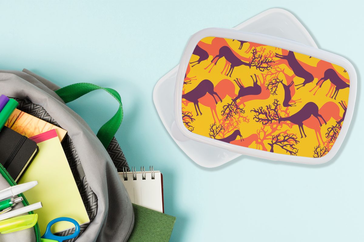 Kinder Brotdose, Erwachsene, Lunchbox Muster für Brotbox Kunststoff, - Farben, und und Mädchen für (2-tlg), Hirsche - Jungs weiß MuchoWow