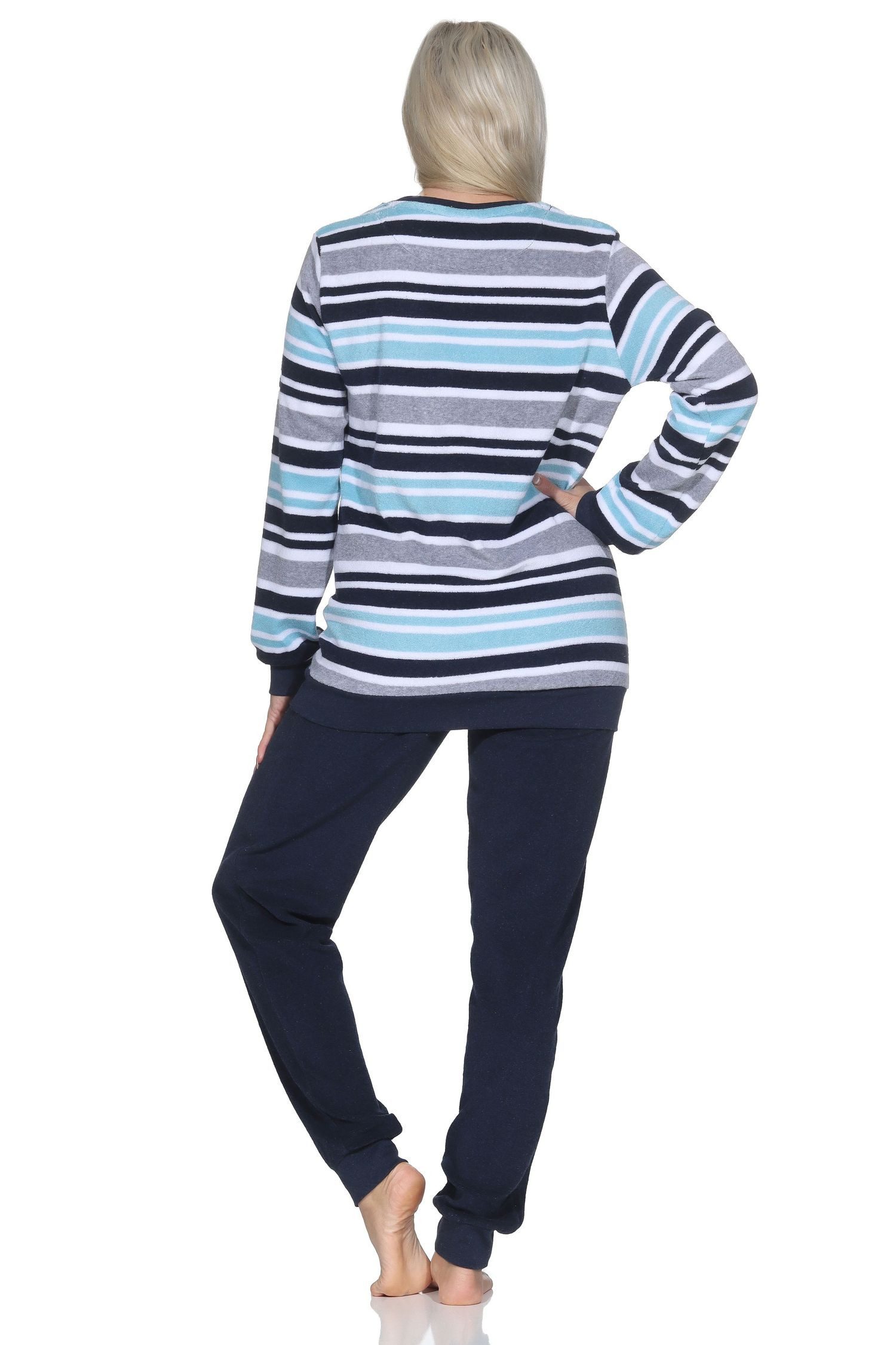 Normann Pyjama Damen Frottee Schlafanzug mit Bündchen in elegantem Streifendesign