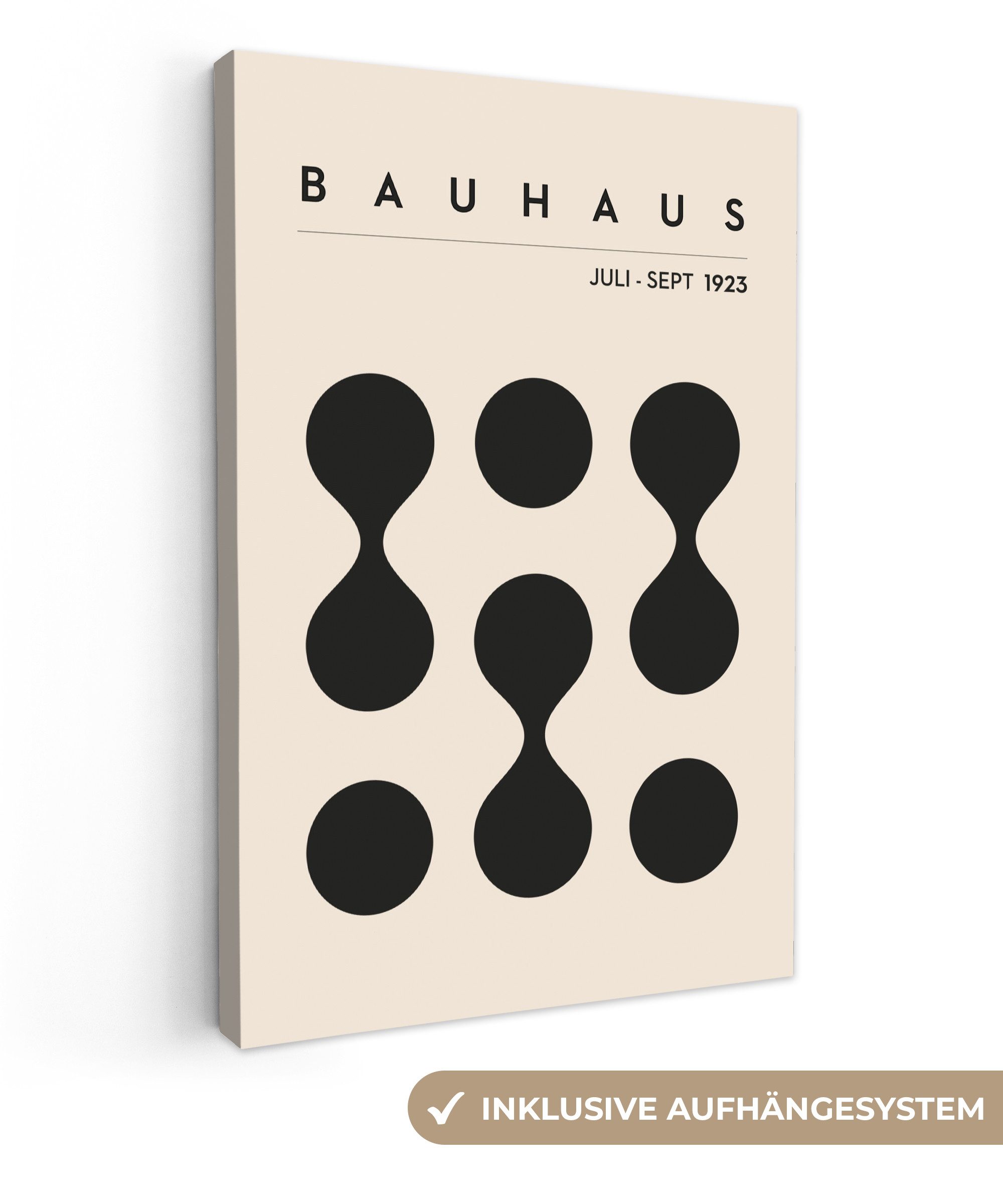 OneMillionCanvasses® Leinwandbild Bauhaus - Abstrakt - Schwarz - Kunst - Modern, Schwarz – Modern (1 St), Leinwand Wandbild, Wanddekoration 20x30 cm