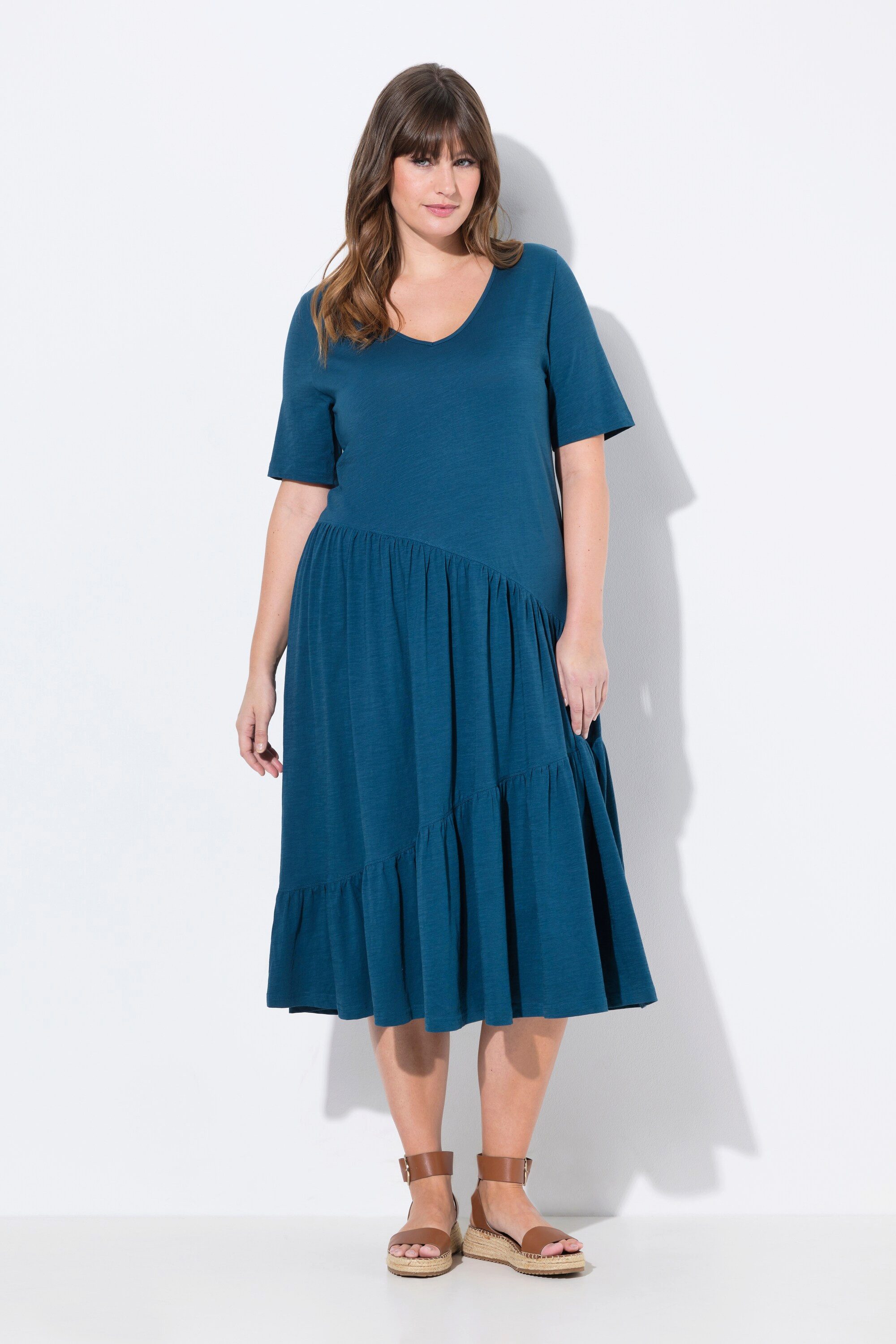 Ulla Popken Midikleid Midikleid V-Ausschnitt Halbarm günstig online kaufen