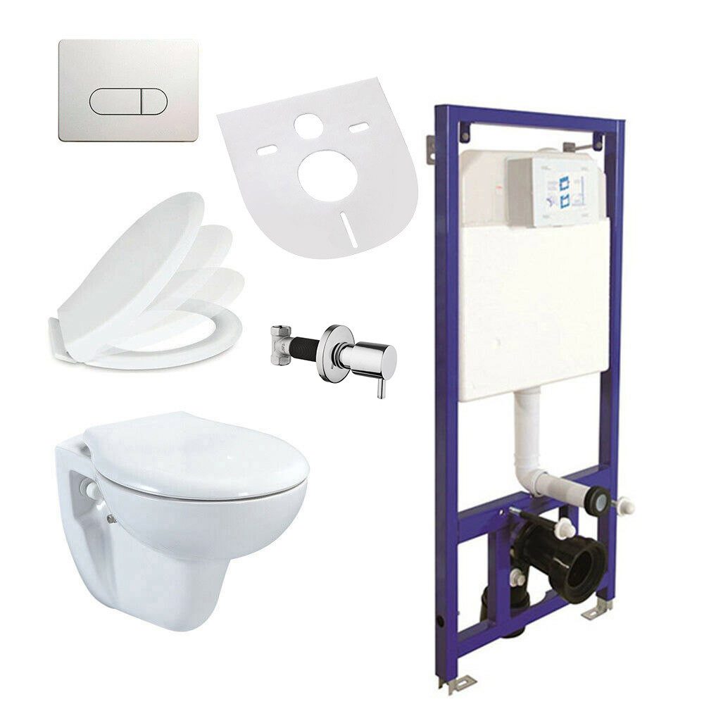 Belvit WC-Komplettset mit Vorwandelement, spülrandloses Taharet mit Softclose Deckel, (Spar-Set), Hygienedusche/Taharet
