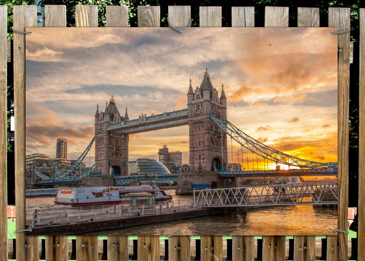 Thumbnail - Wallario Sichtschutzzaunmatten Tower Bridge - London bei Sonnenuntergang