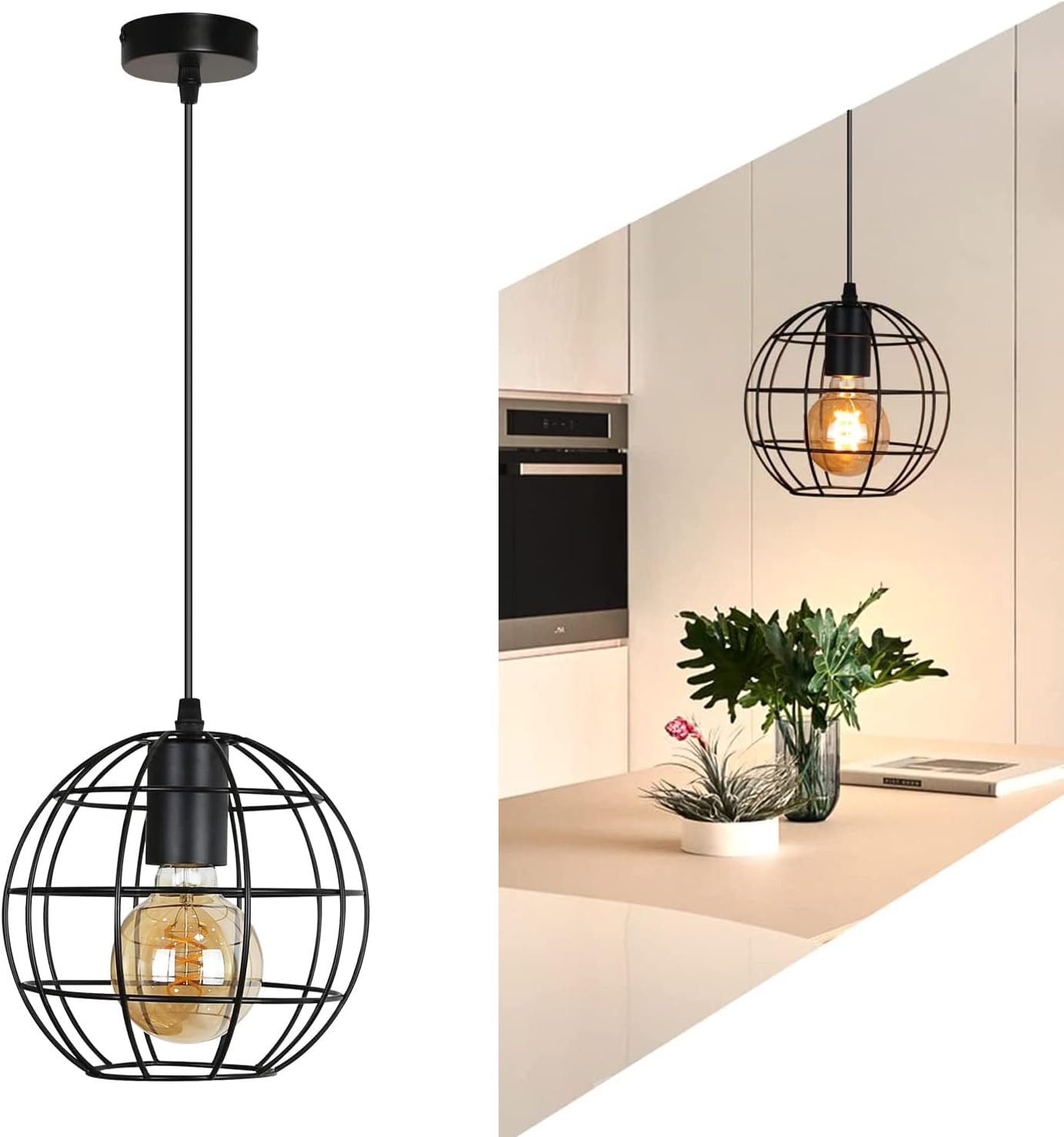 ZMH Pendelleuchte Esstisch Schwarz Retro höhenverstellbar Industrial Deko E günstig online kaufen