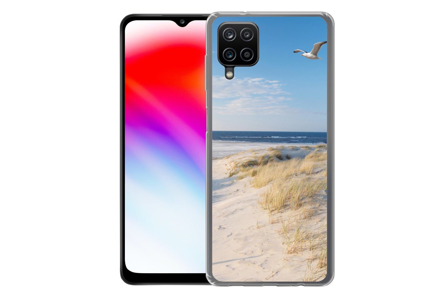 MuchoWow Handyhülle für Samsung Galaxy A12 Düne - Möwe - Strand - Meer - Sonne, Smartphone-Bumper, Print, Handy Schutzhülle Dünn