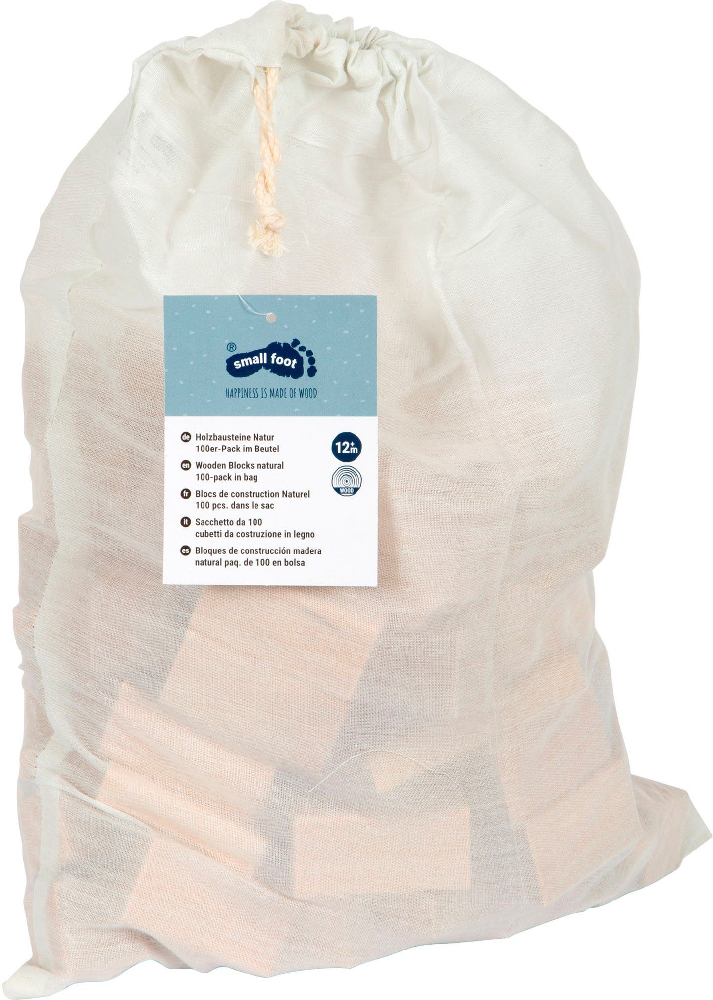 Small Foot Holzbausteine, natur Spielbausteine, (100 St), mit Beutel