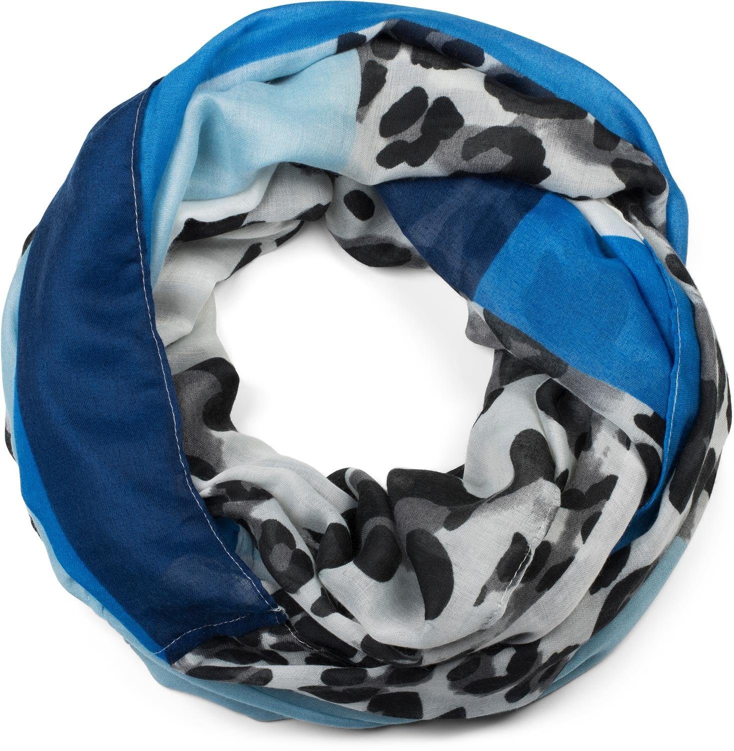 styleBREAKER Loop, (1-St), Colour Blocking Loop Schal mit Leoparden Muster Blau-Hellblau