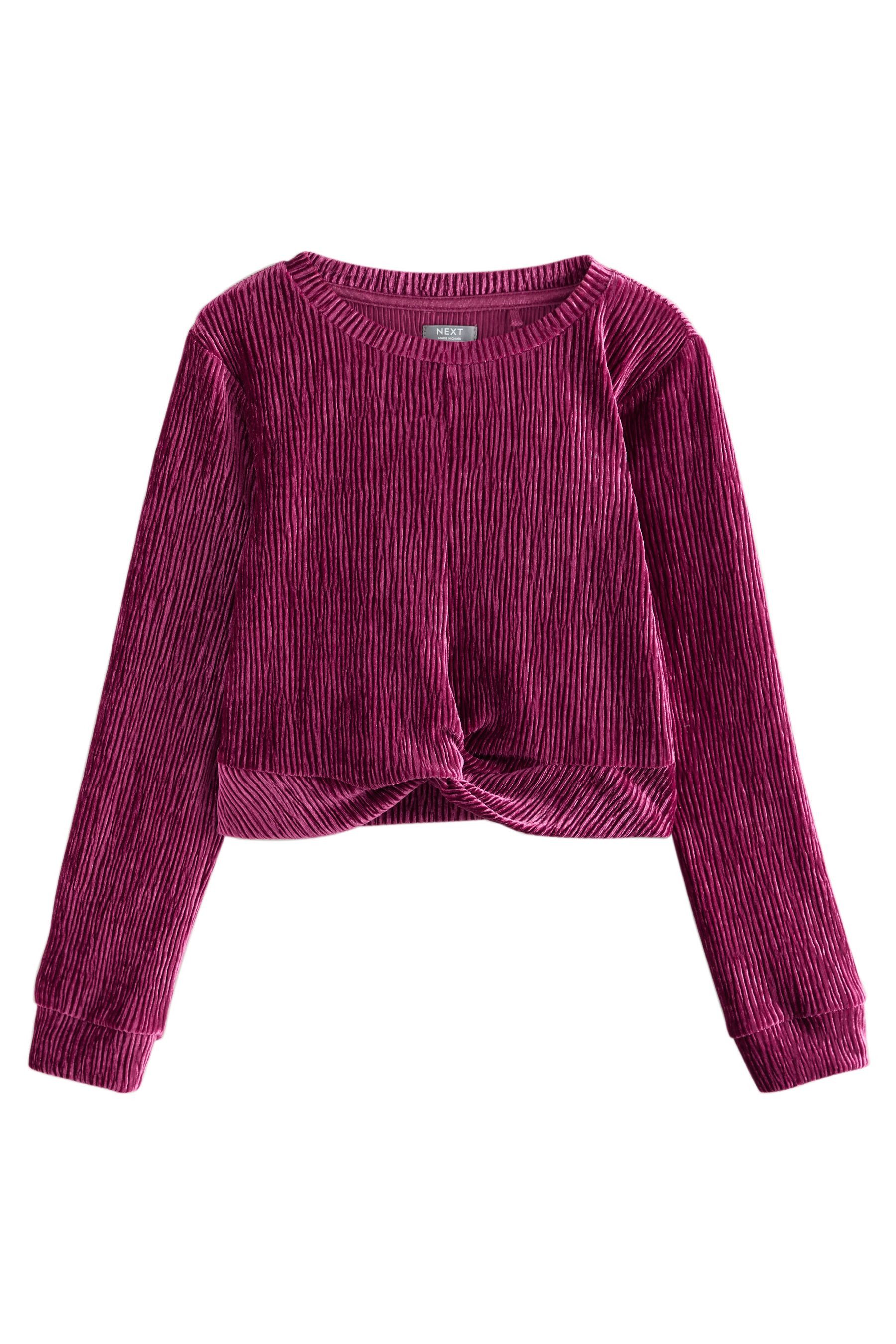 Wickelshirt Velours-Oberteil mit Wickelfront + Struktur
