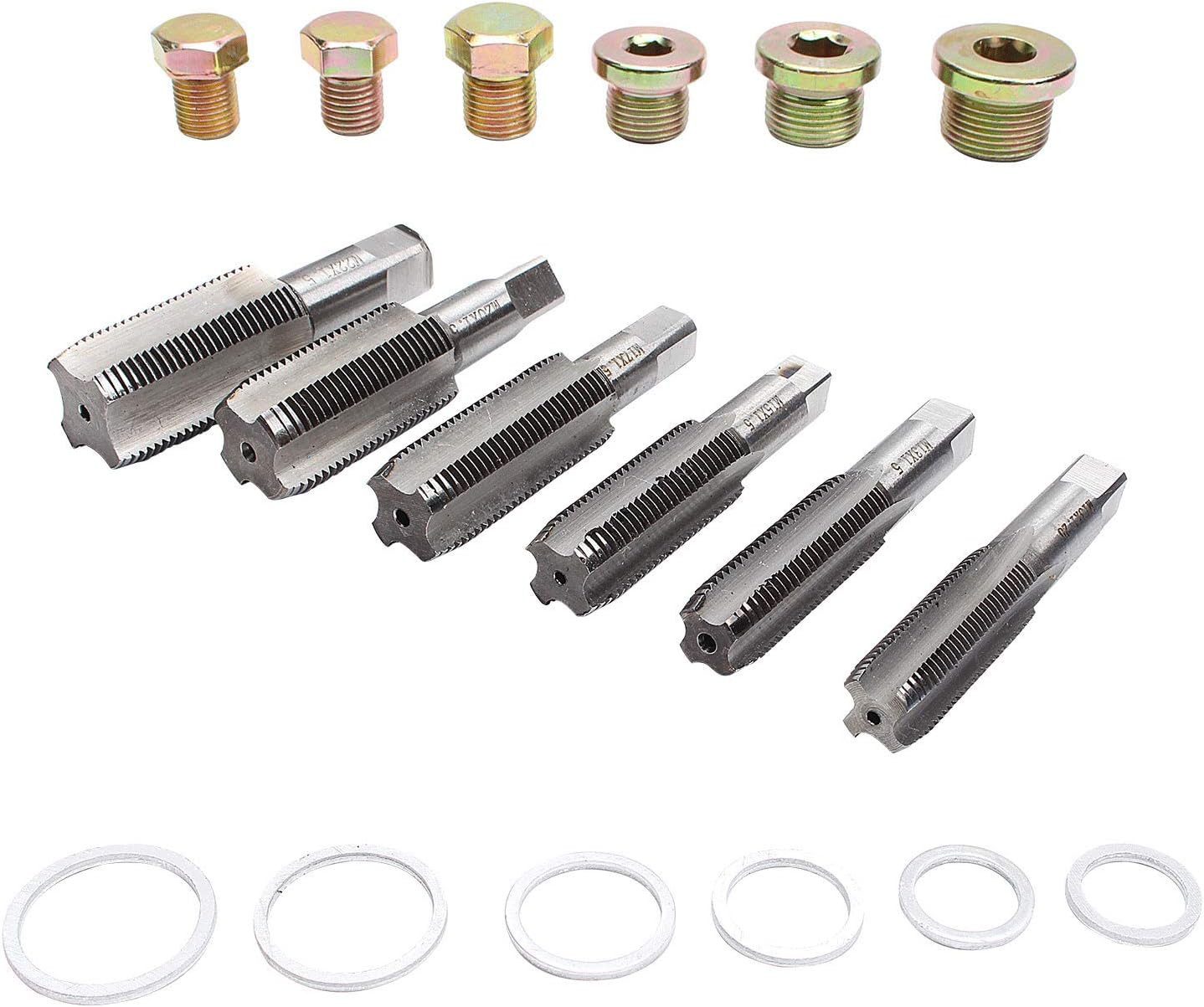 CCLIFE Schrauben-Set Ölablassschraube Reparatur Satz, (Set, 36 Ölablassschrauben M13-M22;72 Dichtringe M13-M22;6 Gewindebohrer)