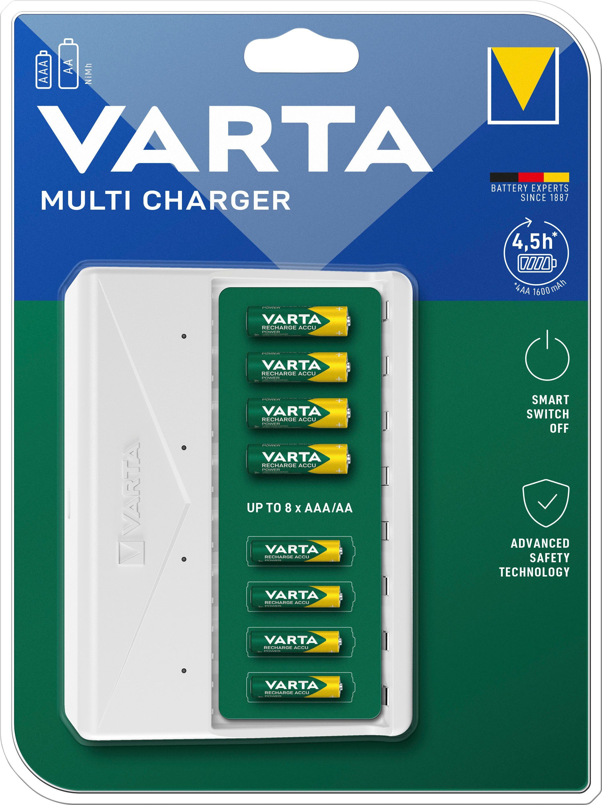 (1-tlg), USB-Kabel 8-Schacht-Ladegerät Charger Multi für Batterie-Ladegerät VARTA NiMH-Akkus Typ C mit