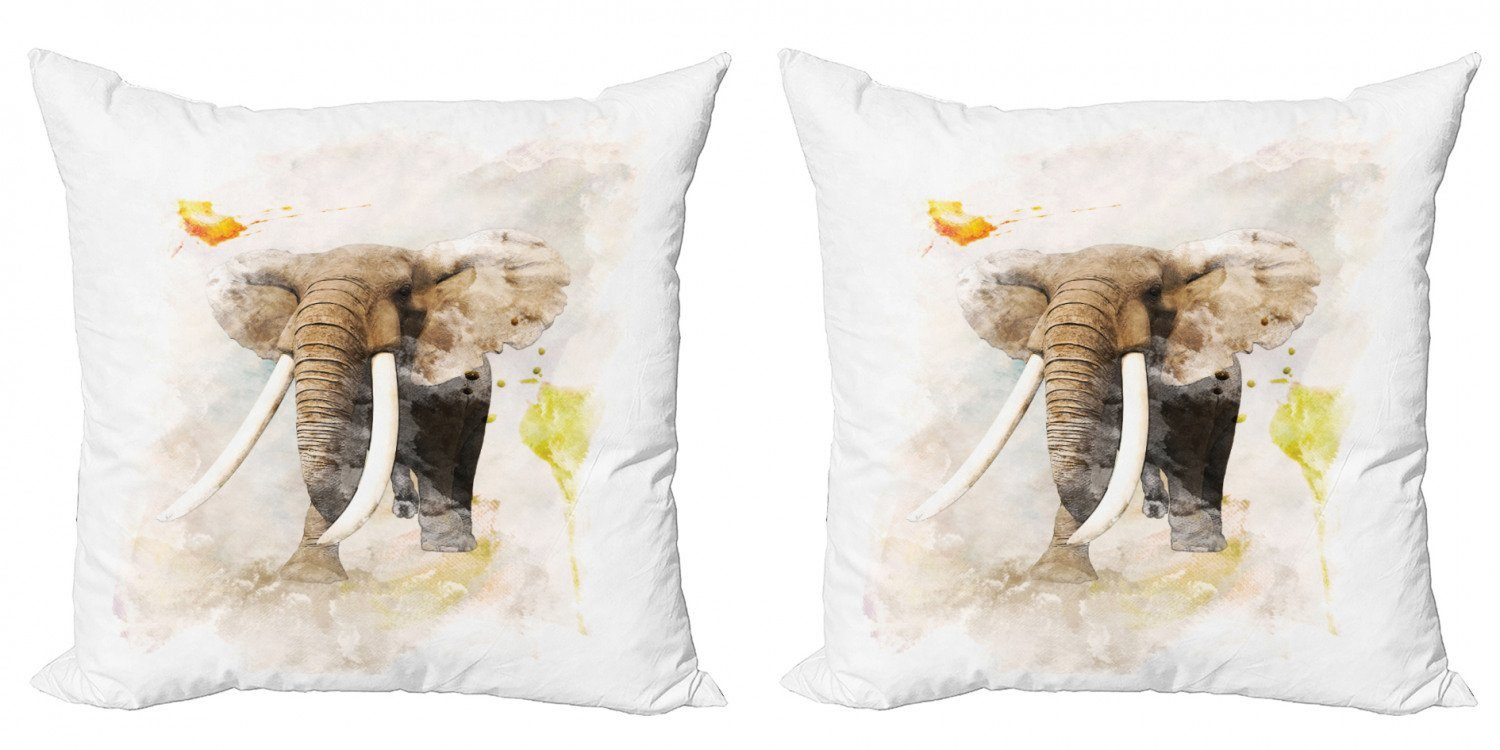 Doppelseitiger Digitaldruck, Paintbursh Elephant Accent Aquarell (2 Kunst Stück), Modern Abakuhaus Kissenbezüge