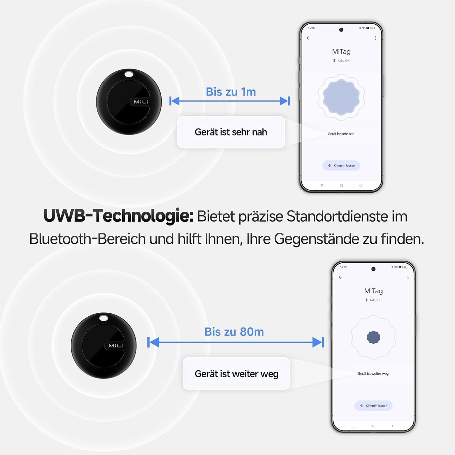 Mili SmartTag Bluetooth Tracker für Android (Google Find My Device), GPS-Tracker (Schlüsselfinder, Ortungsgerät für Auto & Koffer,Geschenkideen, Schwarz)