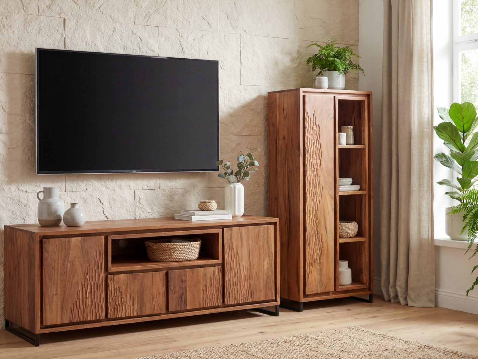 massivum Lowboard Maddox Akazie, TV-Bank aus Massivholz (1 St)