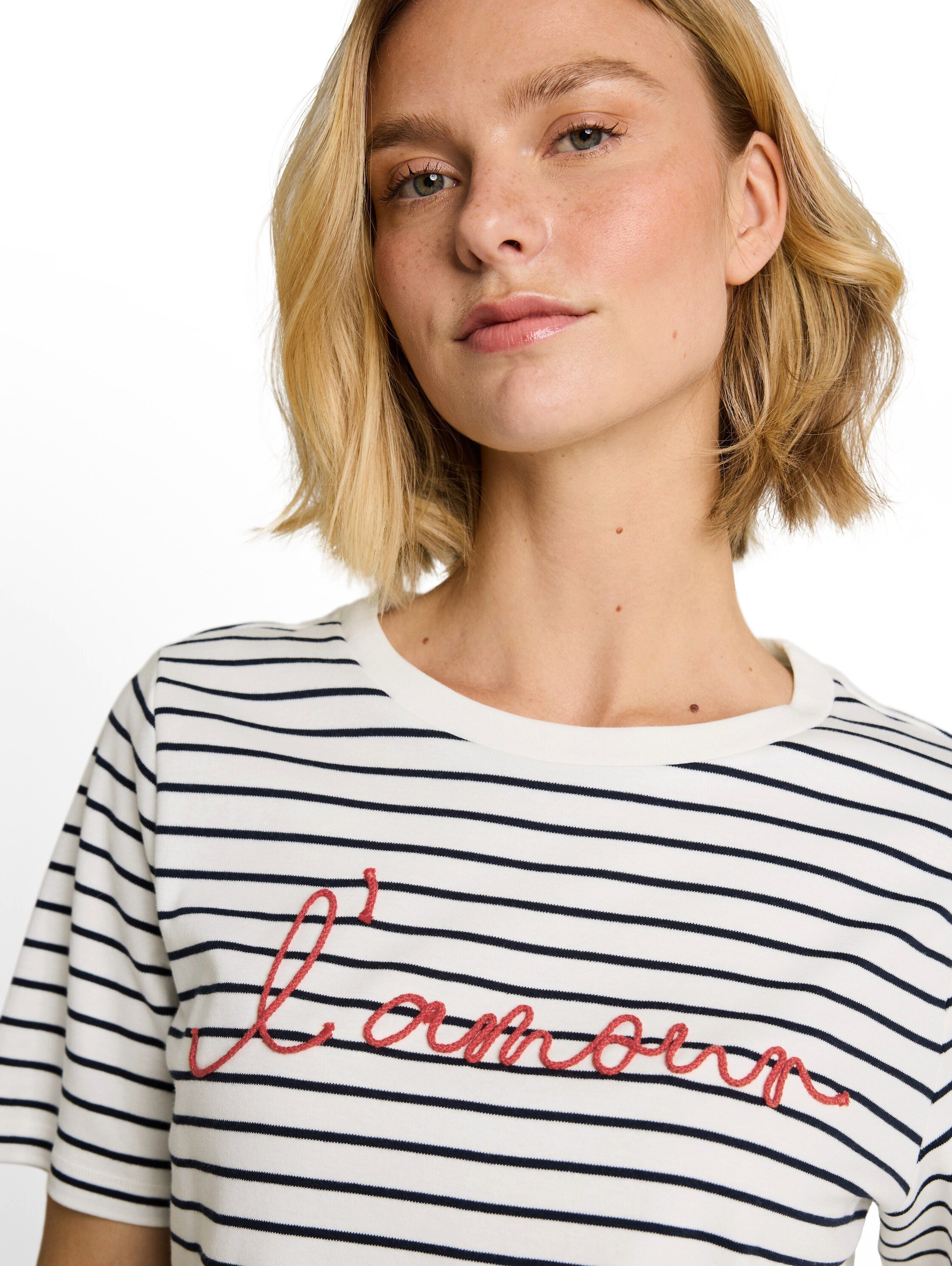 TOM TAILOR Kurzarmshirt Sommershirt im Streifen-Look und mit Workung-Stickerei – Bild 3 von 5