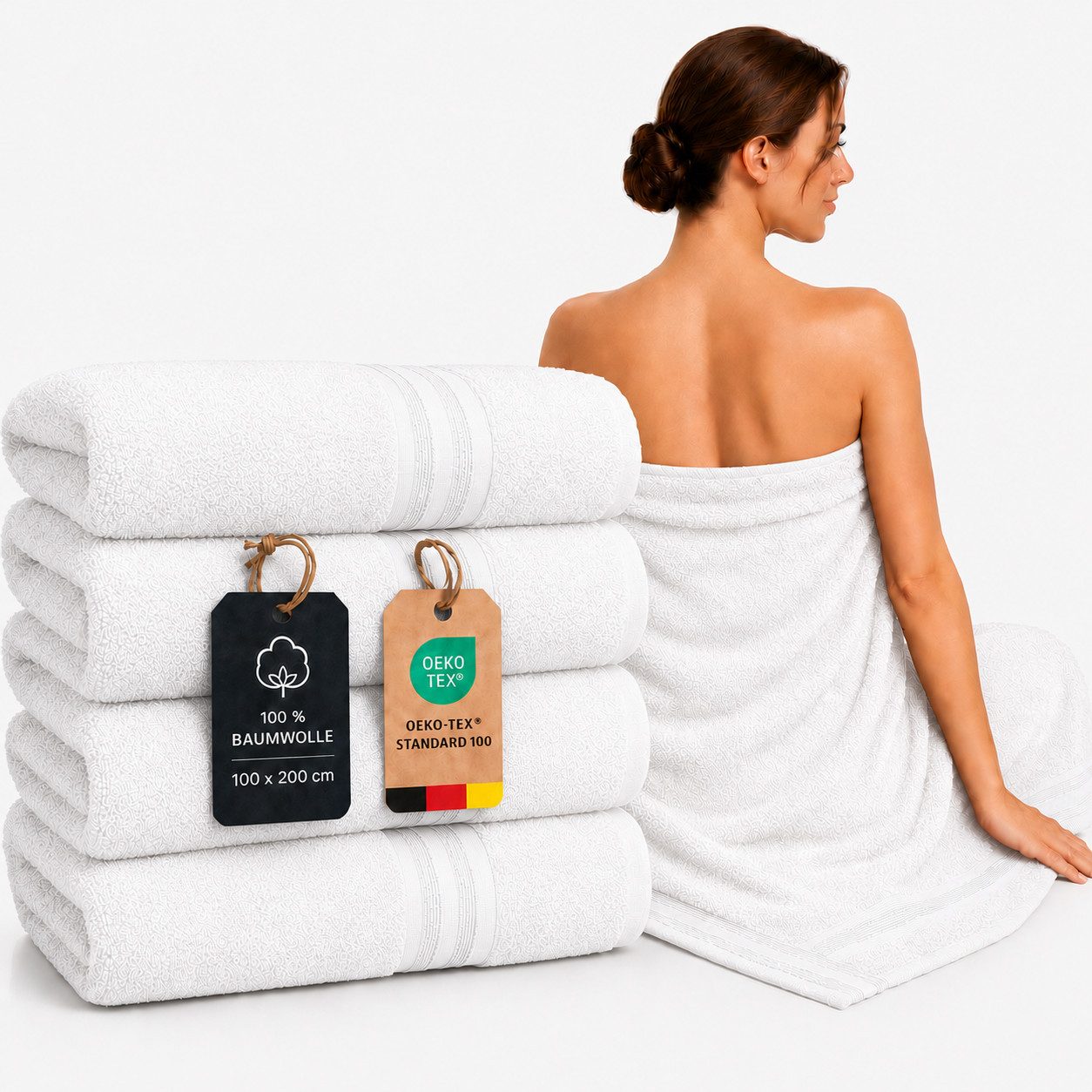 Komfortec Saunatuch Premium XXL Saunatuch 4er Set - 100x200 cm, Frottee (Set, 4-St), extra Große, XXL Saunatuch, 100% Baumwolle, Weich, Schnelltrocknend