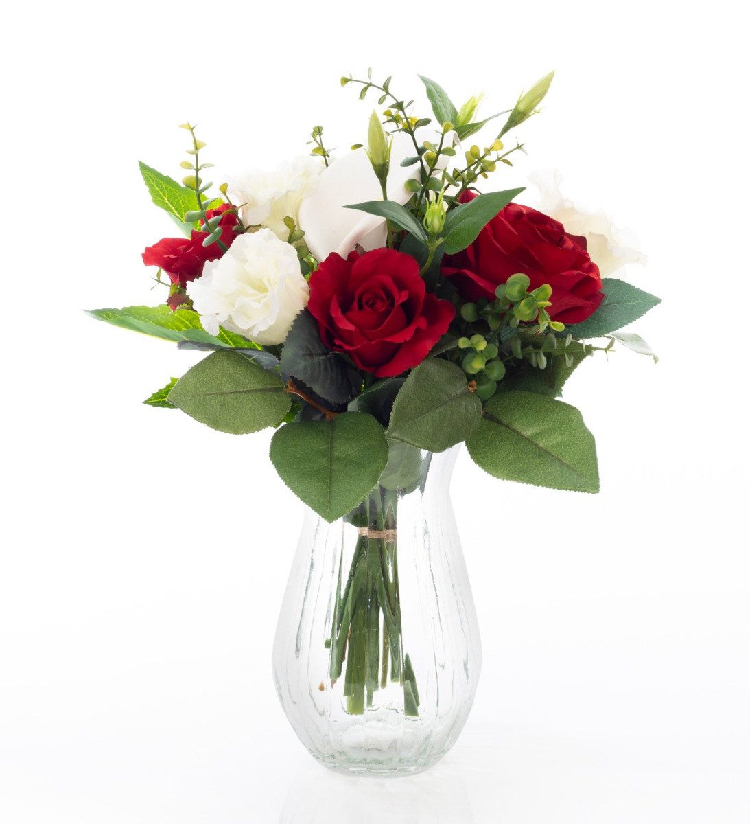 Kunstblumenstrauß Künstlicher Brautstrauß Elayna, rot-weiß, 35cm, Ø30cm - OHNE VASE, artplants, Höhe 35.0 cm