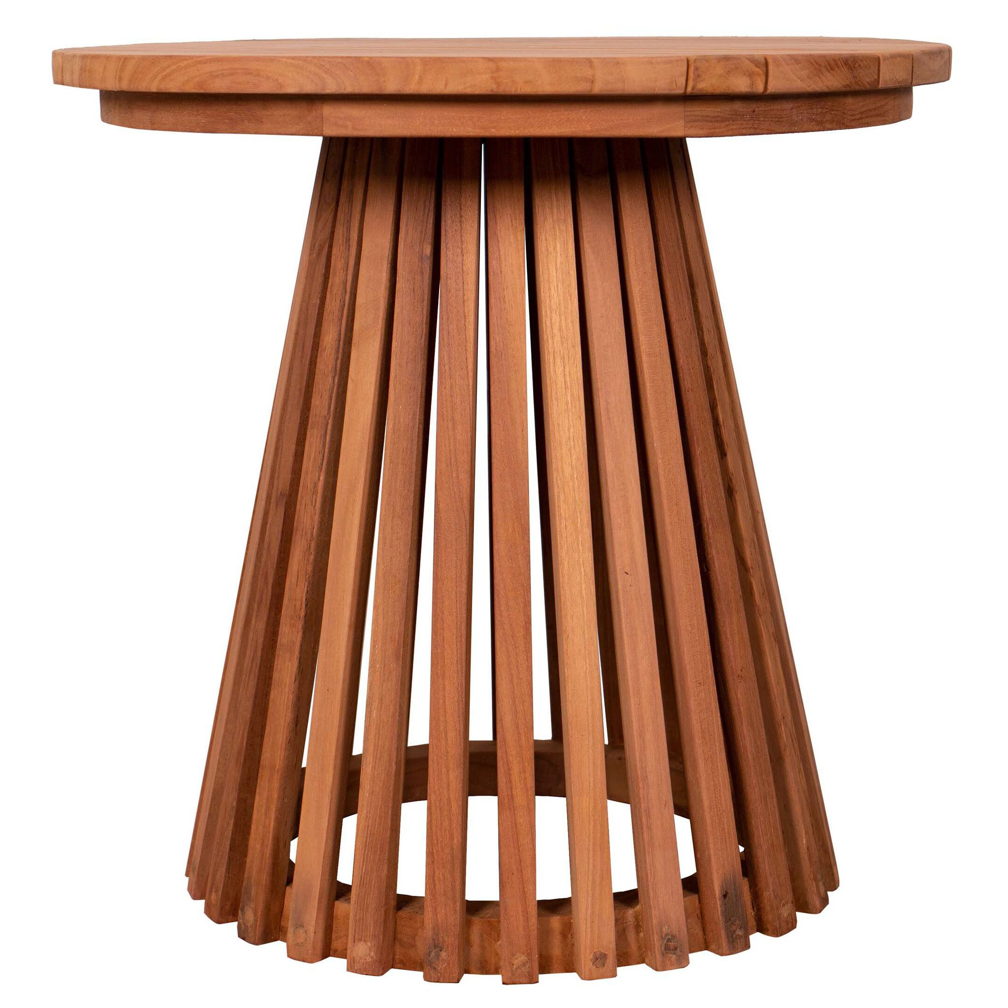 bene living Gartentisch Bolton Ø 50 cm - Teakholz, Beistelltisch mit runder Tischplatte und Fuß in Leistenoptik