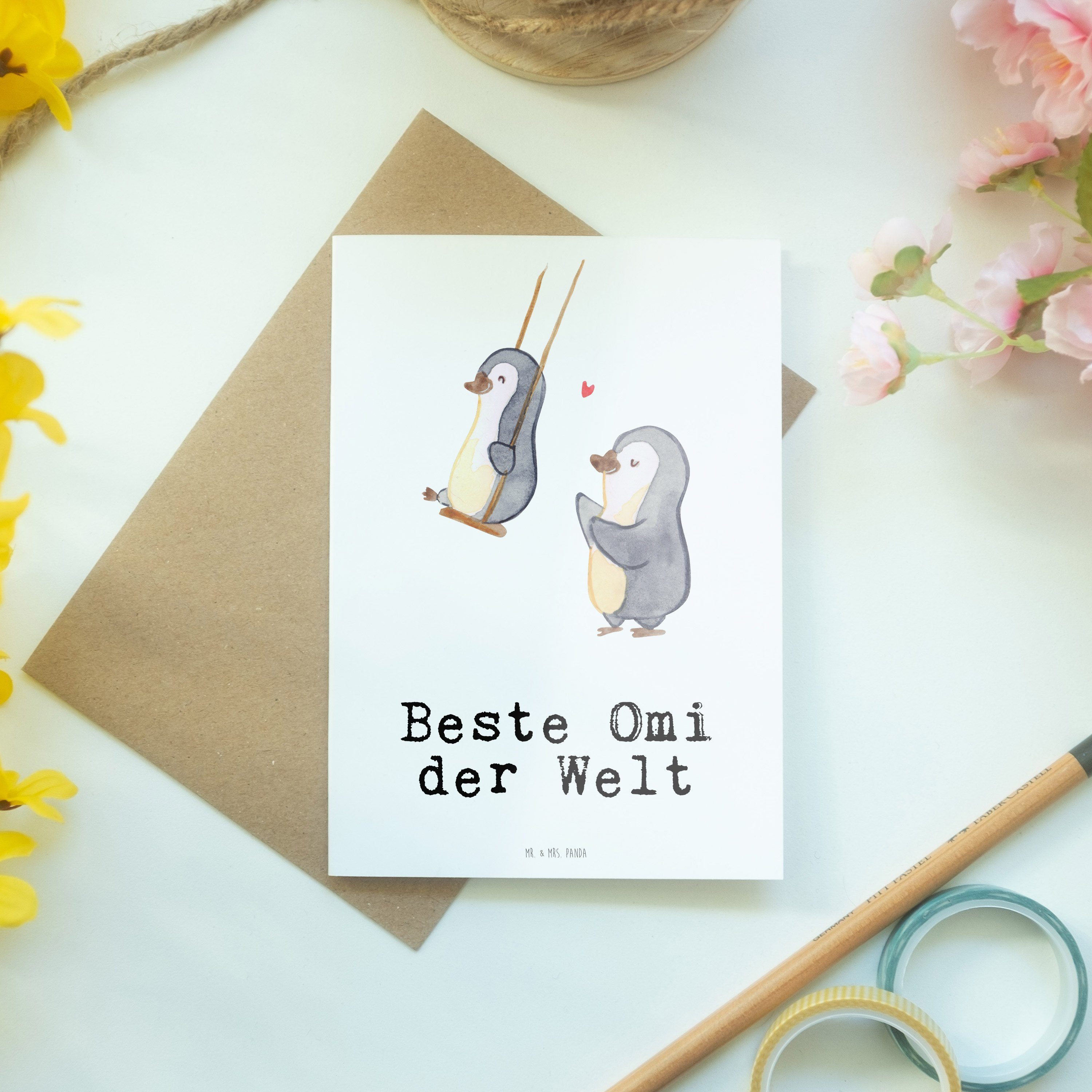 Welt Geschenk, & Einladungskarte, - Beste Panda Mr. Grußkarte Mrs. - der Omi Weiß Pinguin Geburt