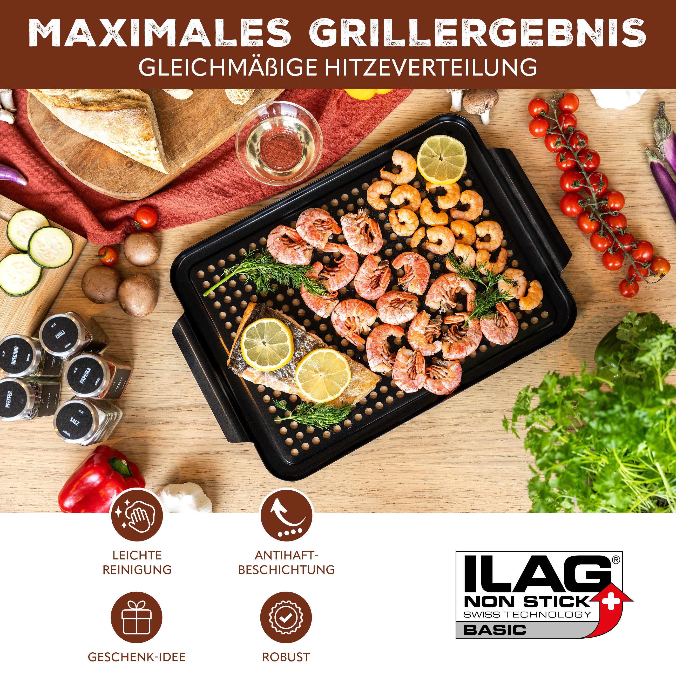bremermann Grillplatte MAXI, Grillpfanne, antihaftbeschichtet (1-St), perforierte Oberfläche