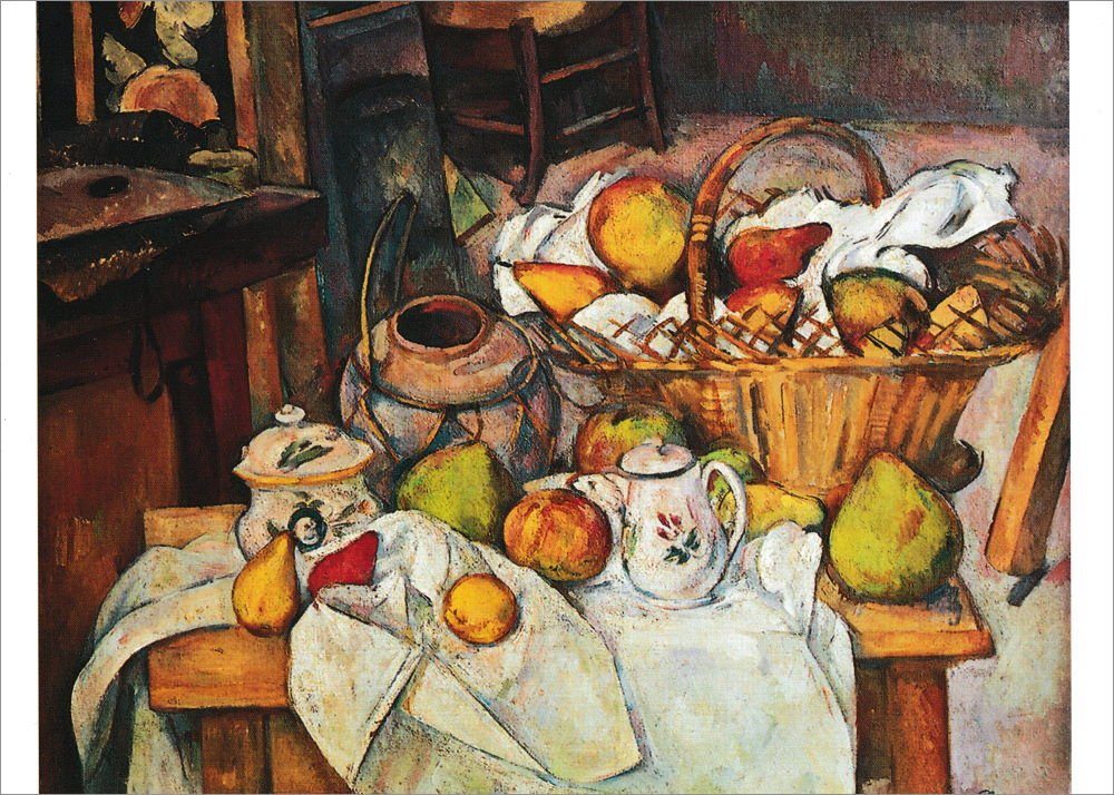Postkarte Kunstkarte Paul Cézanne "Stillleben mit Früchtekorb"