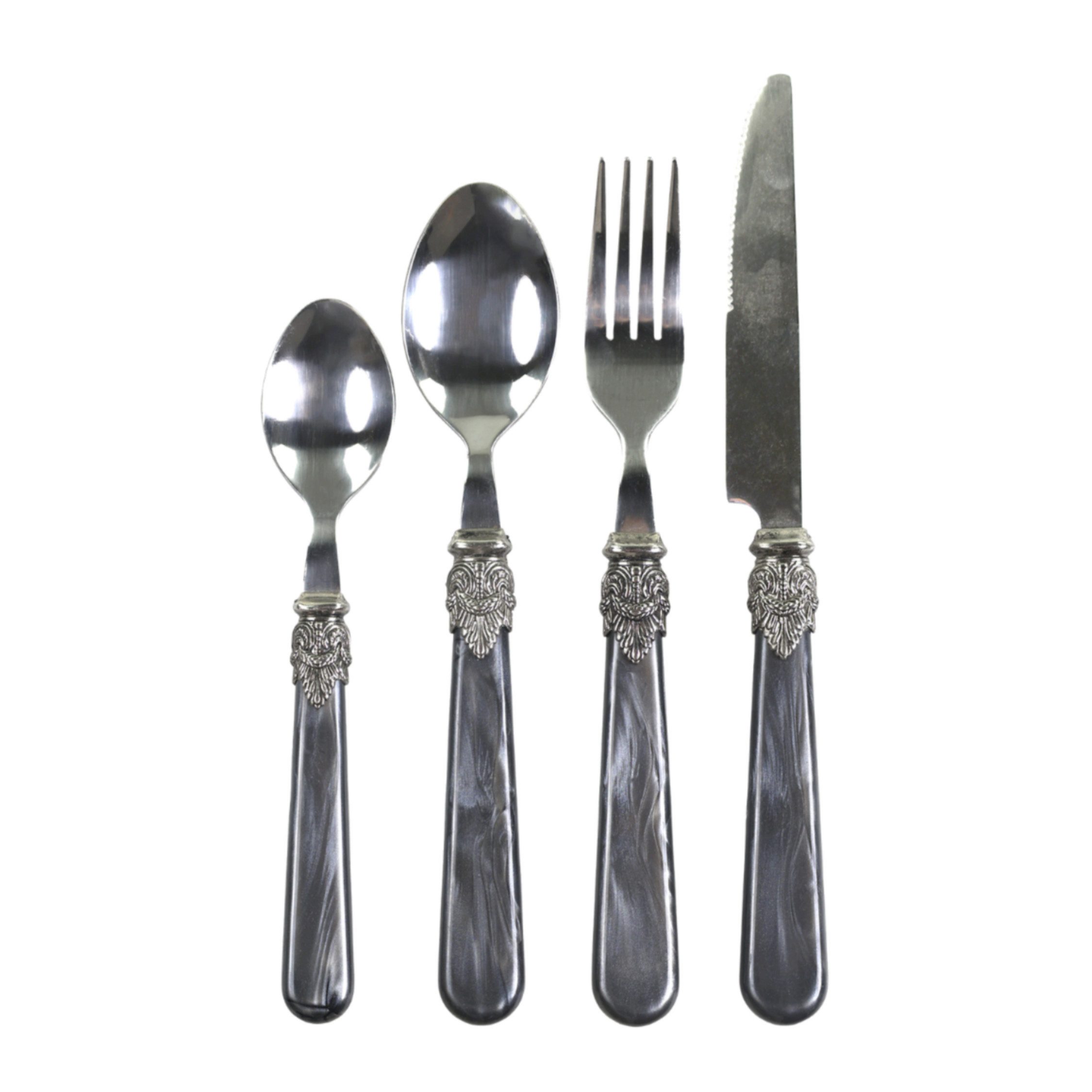 Chic Antique Besteck-Set Chic Antique Linas Besteck Antique Kohle mit Silber Deko – 4er Set, 1 Personen