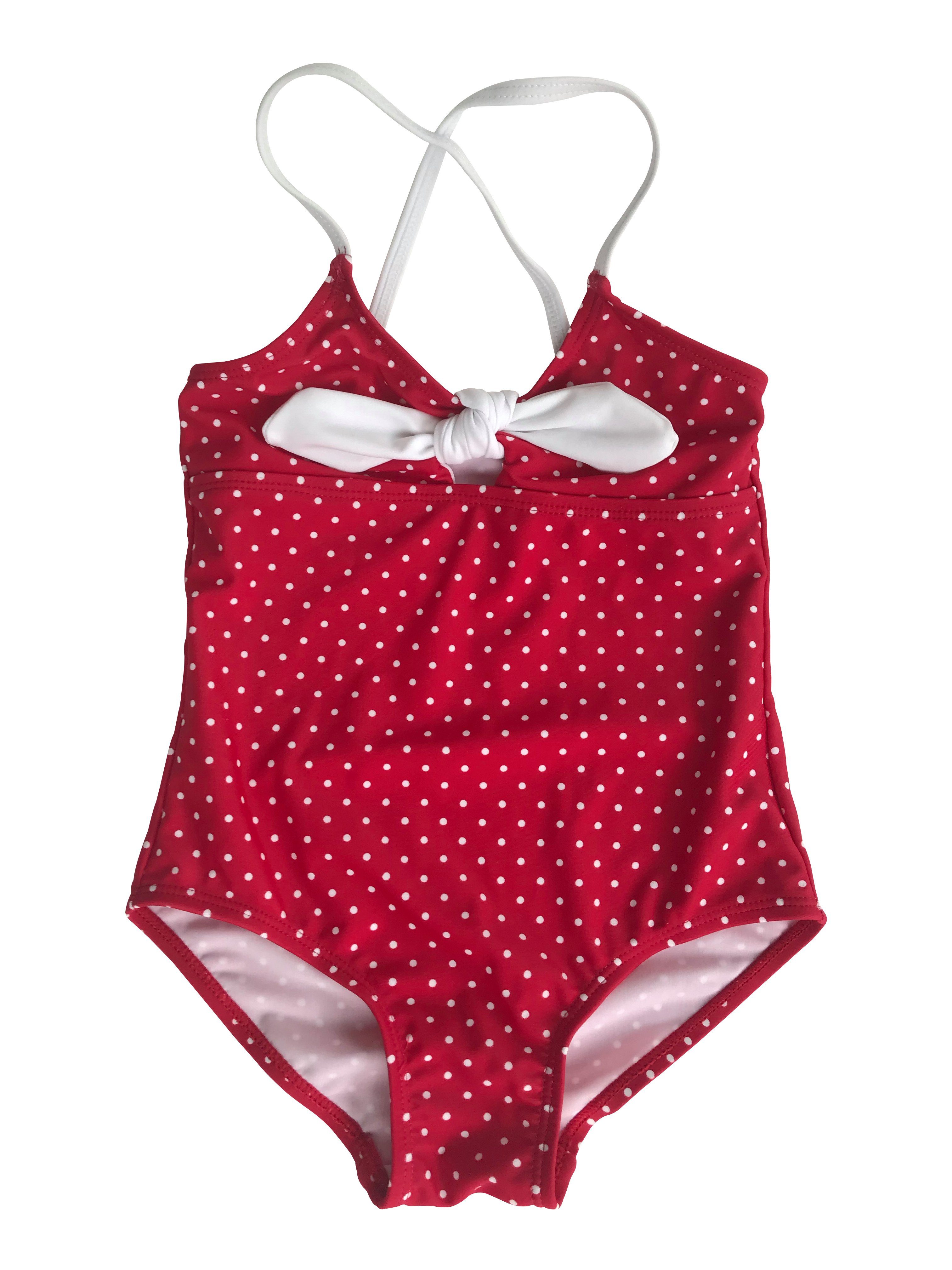 petit Mädchen MyDotty Kinderbademode mit für (1-St) Kontrastschleife Badeanzug raffinierte amour Weiß in