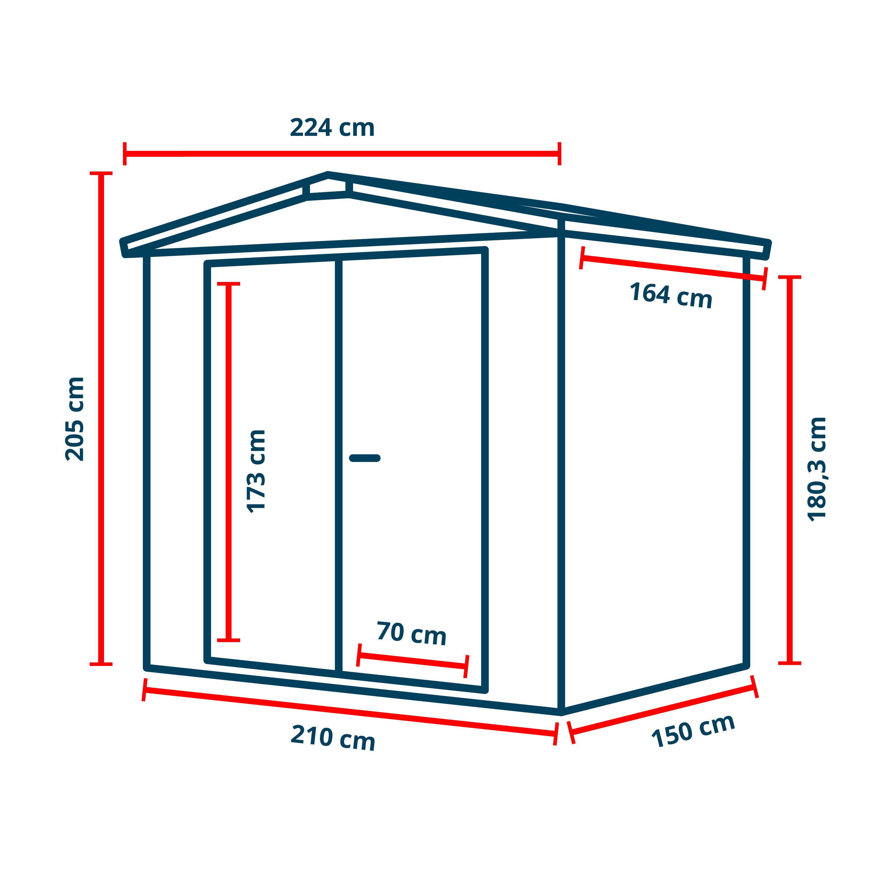 GFP Gerätehaus Gartenhaus Geräteschuppen Mia mit Satteldach, BxT: 210x150 cm, Höhe 205 cm