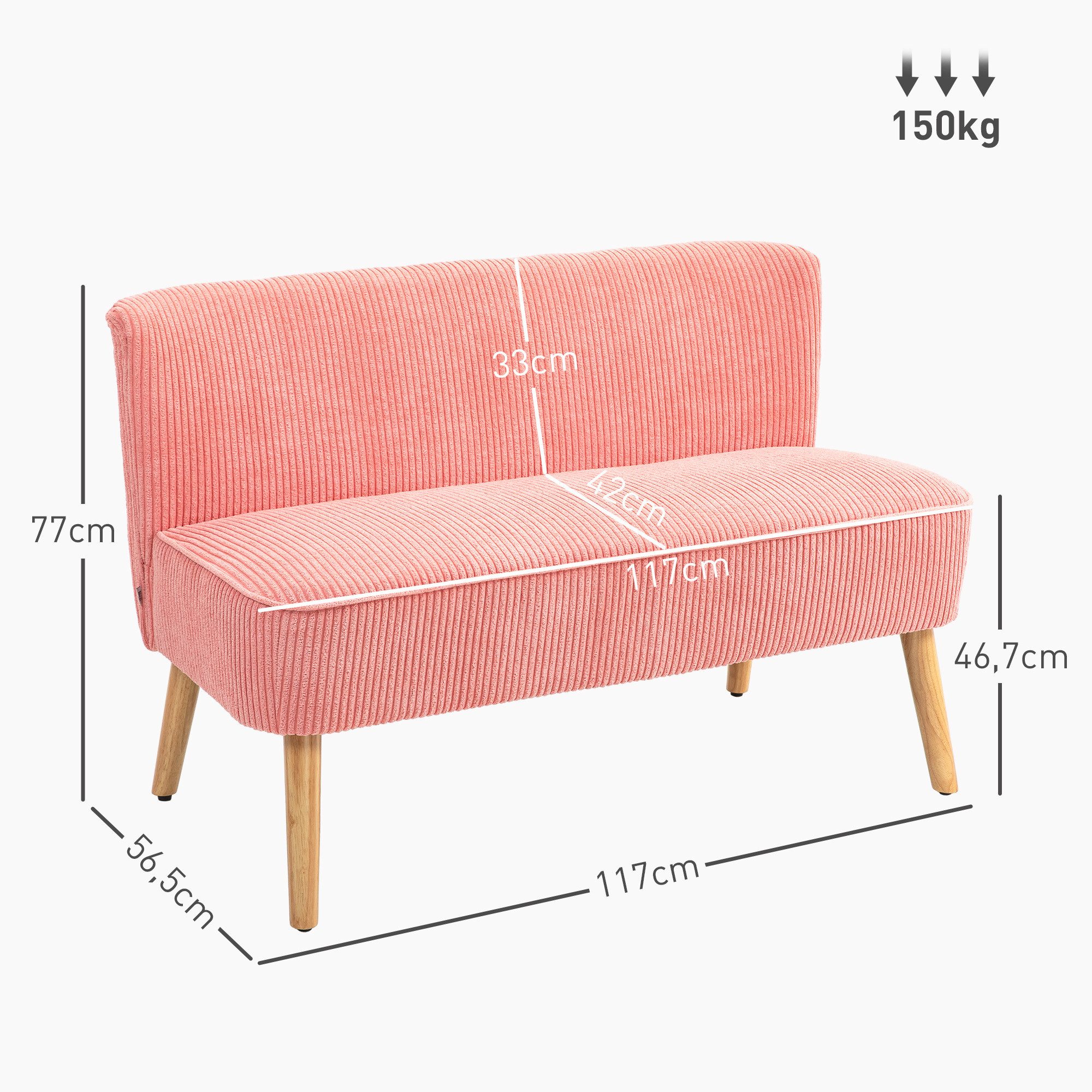 HOMCOM 2-Sitzer Sofa Loveseat mit Leinen-Optik für Schlafzimmer 117x56,5x77cm, Zweisitzer Sofa 1 Teile, für Wohnzimmer, Schlafzimmer 117 x 56,5 x 77 cm Rosa