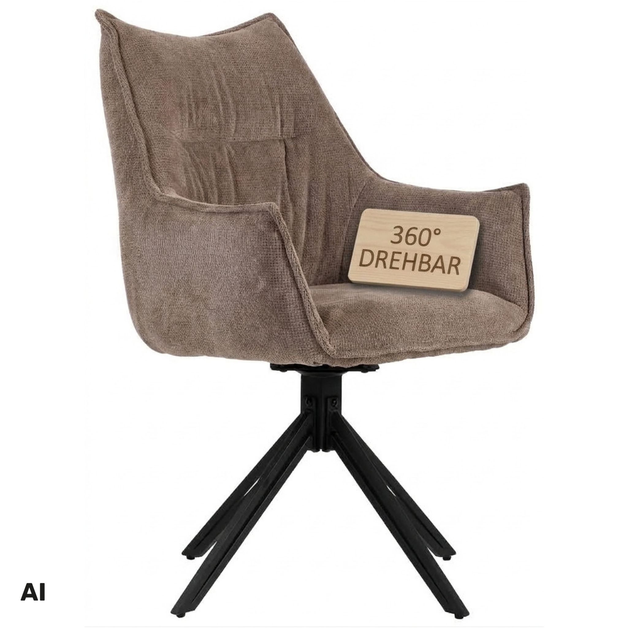 MR.DEKO Esszimmerstuhl Diningsessel Ginosa – drehbar, braun, 60x90x64 cm, gepolstert, modern (Einzelsessel mit Aufbauanleitung zur Selbstmontage, 1 St), Mit 360° Drehfunktion, Schaumstoffpolsterung & Metallgestell