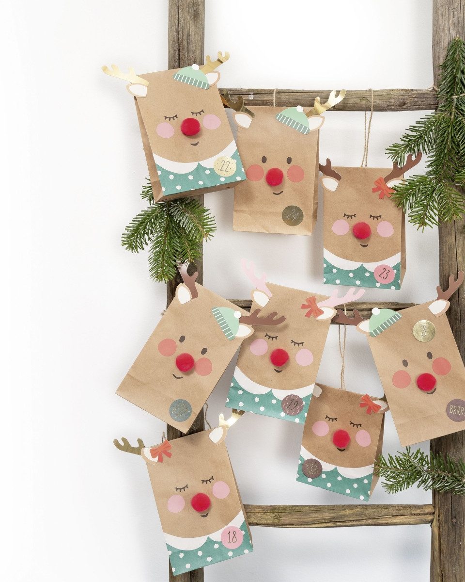 Folia ewige Kalender Adventskalender-Set Red Nose Reindeer 216-teilig