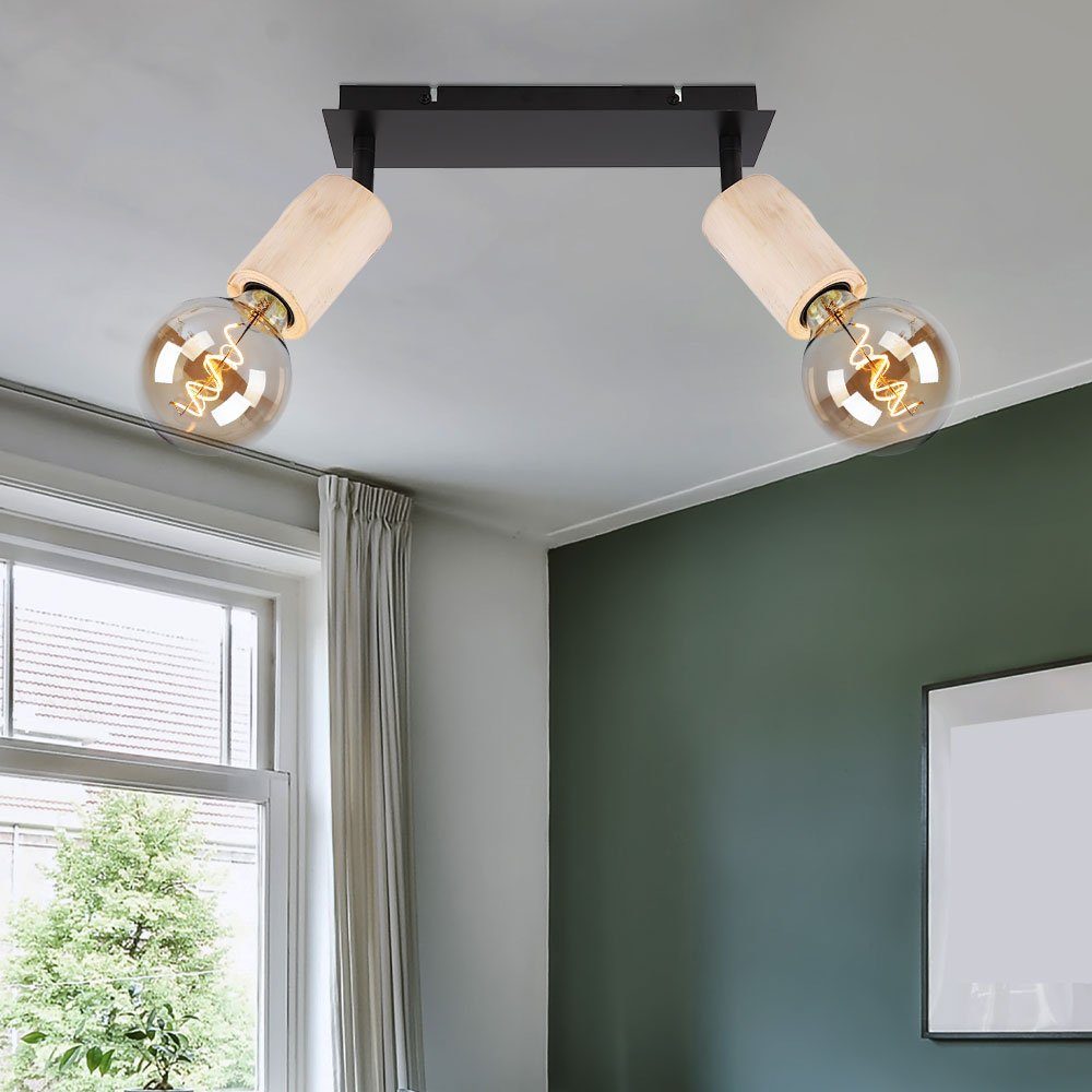 etc-shop LED Deckenspot, Leuchtmittel nicht Holz inklusive, schwarz L Deckenlampe beweglich Wohnzimmerlampe natur Spotleuchte