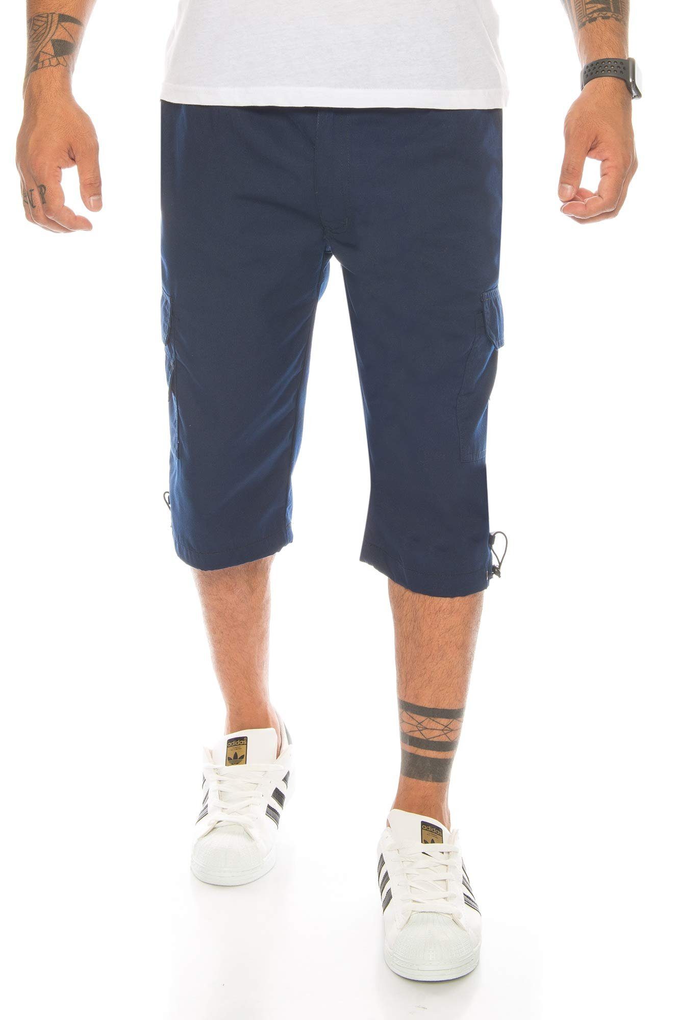 Stretch Herren Cargoshorts Herren Hose Kurze Sommer, Hose Hose Bermudas Cargo Gummibund Blau kurze Herren Herren Cargoshorts Taschen, Herren, Kendindza Collection 3/4