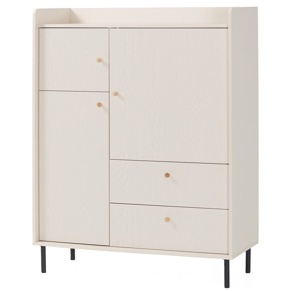 Lomadox Highboard GORICA-133, 103cm Breit, in sandbeige, feine Struktur, goldfarbene Griffe