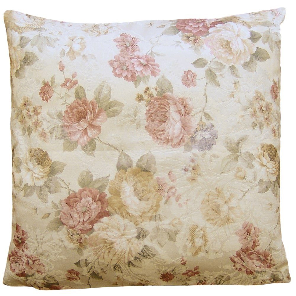 Kissenbezüge Kissen-Bezug Rosen Blüten Jacquard beige bunte Blumen 40x40 cm, matches21 HOME & HOBBY (1 Stück), Wohnzimmer Kissen-Hülle als Deko-Kissen Zier-Kissen Sofa-Kissen