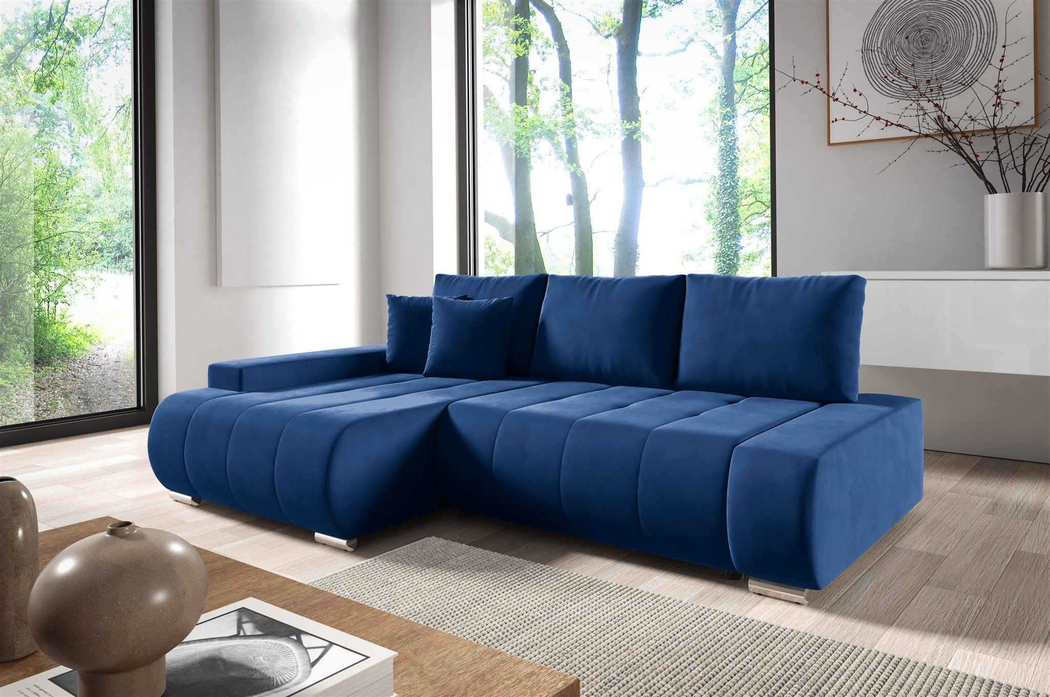Fun Möbel Ecksofa Schlafsofa Sofa ELMO in Stoff Monolith, Ottomane Links oder Rechts, Rundumbezug
