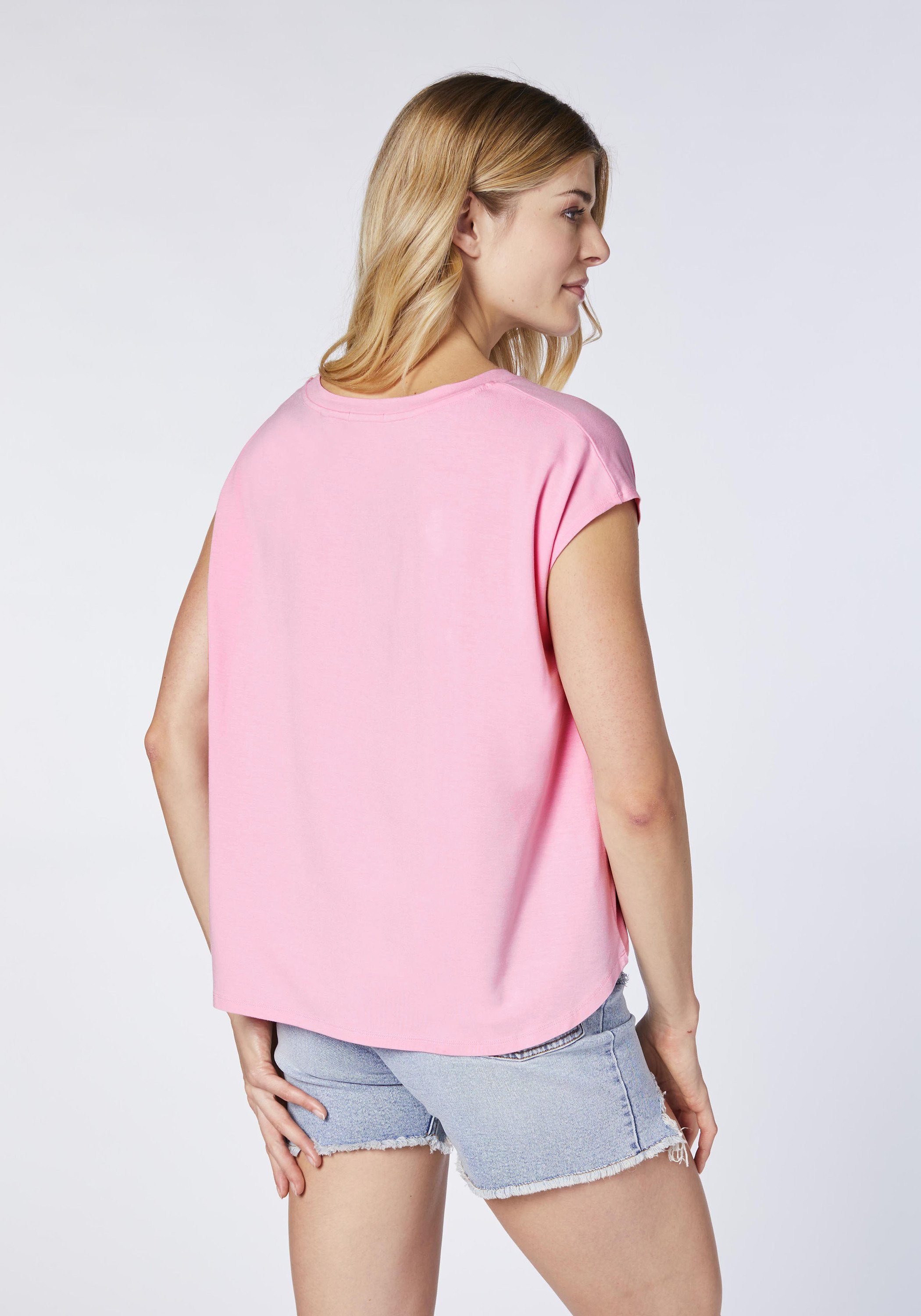 T-Shirt aus Viskose-Elasthanmix Print-Shirt mit Labelprint Prism 1 Chiemsee Pink