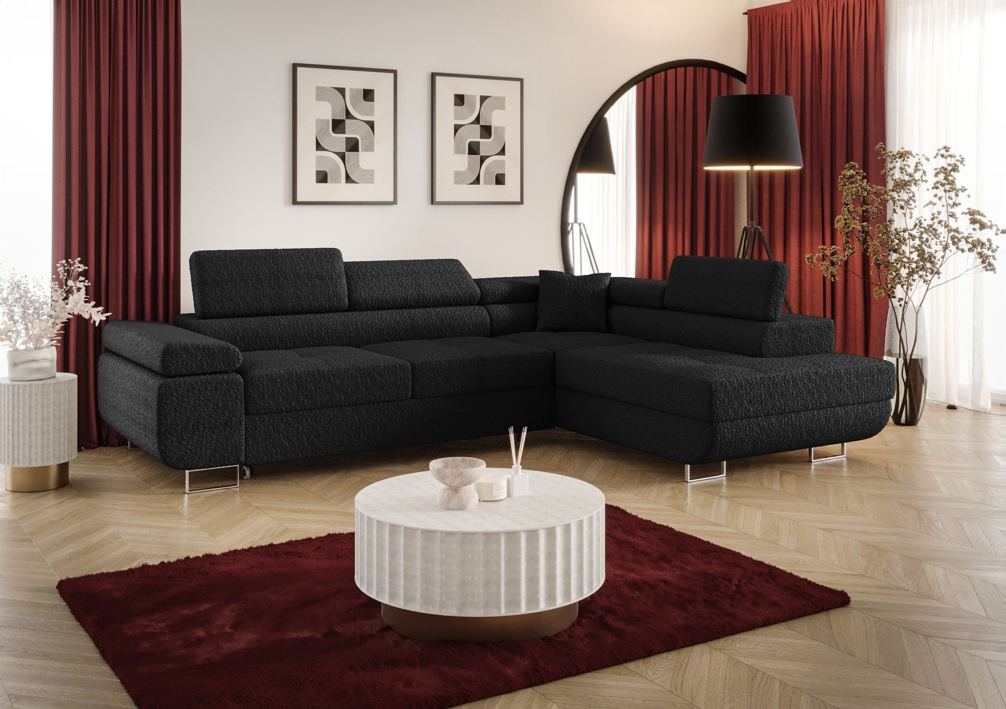 Ecksofa Schlafsofa MONARO mit Ottomane in Stoff