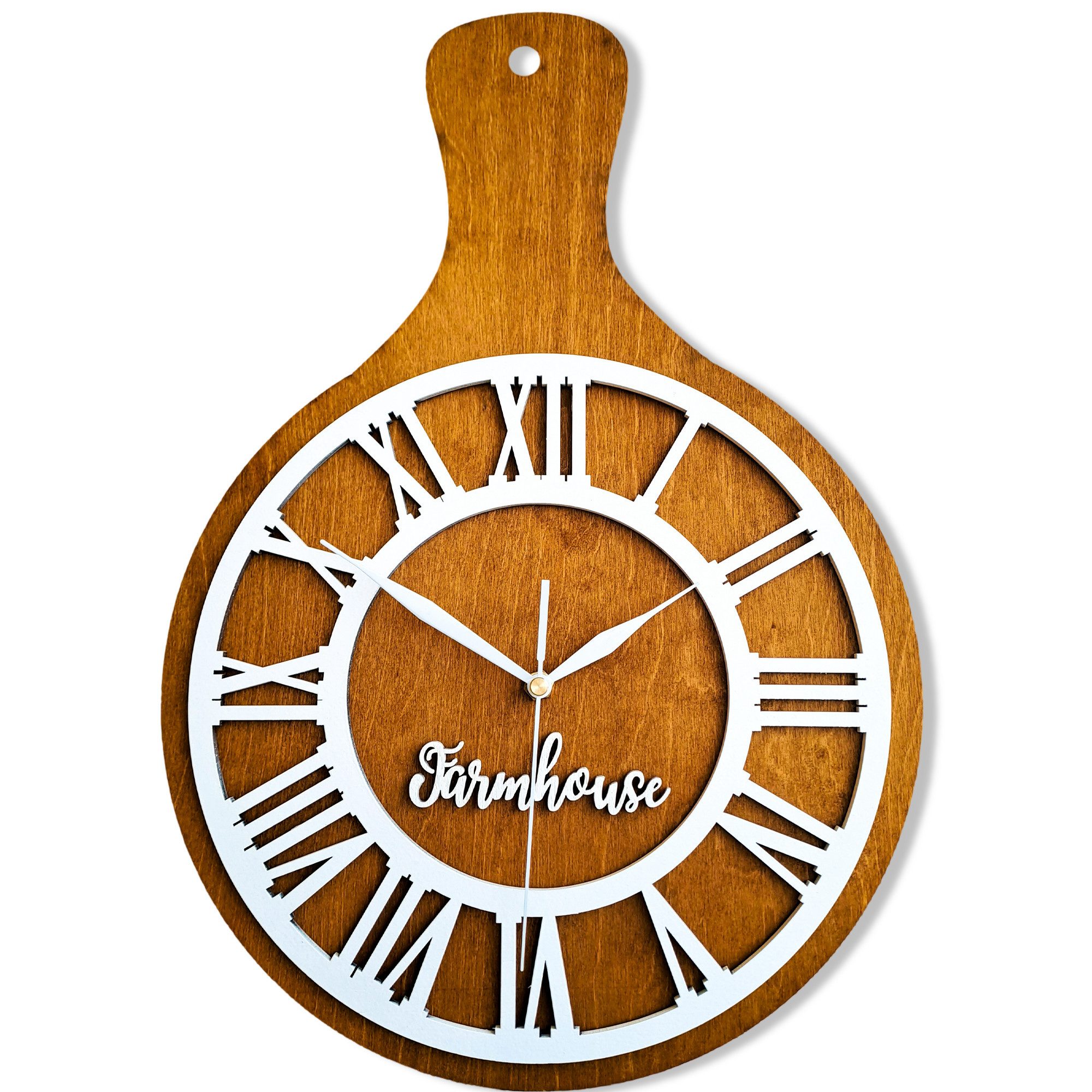 ORNAMENTI Wanduhr für die Küche,Landhausstil,rustikal,holz,Küchenbrett,Römische Zahlen (Handmade, ohne Ticken, 2 Grossen 30 x 43 cm, 40 x 57 cm, Holzdeko)