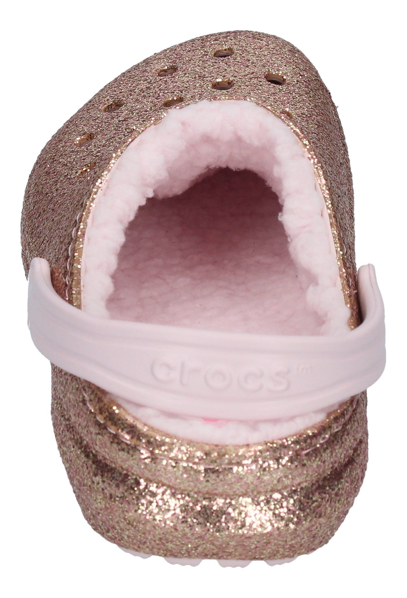 Crocs Classic Glitter Lined Pink Barely 207462-2UB Clog Gold Hausschuh