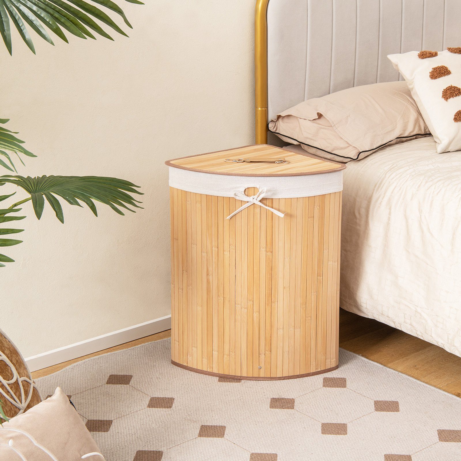 COSTWAY Wäschekorb, mit Deckel, 58L, Bambus, mit ausnehmbarer Innentasche günstig online kaufen