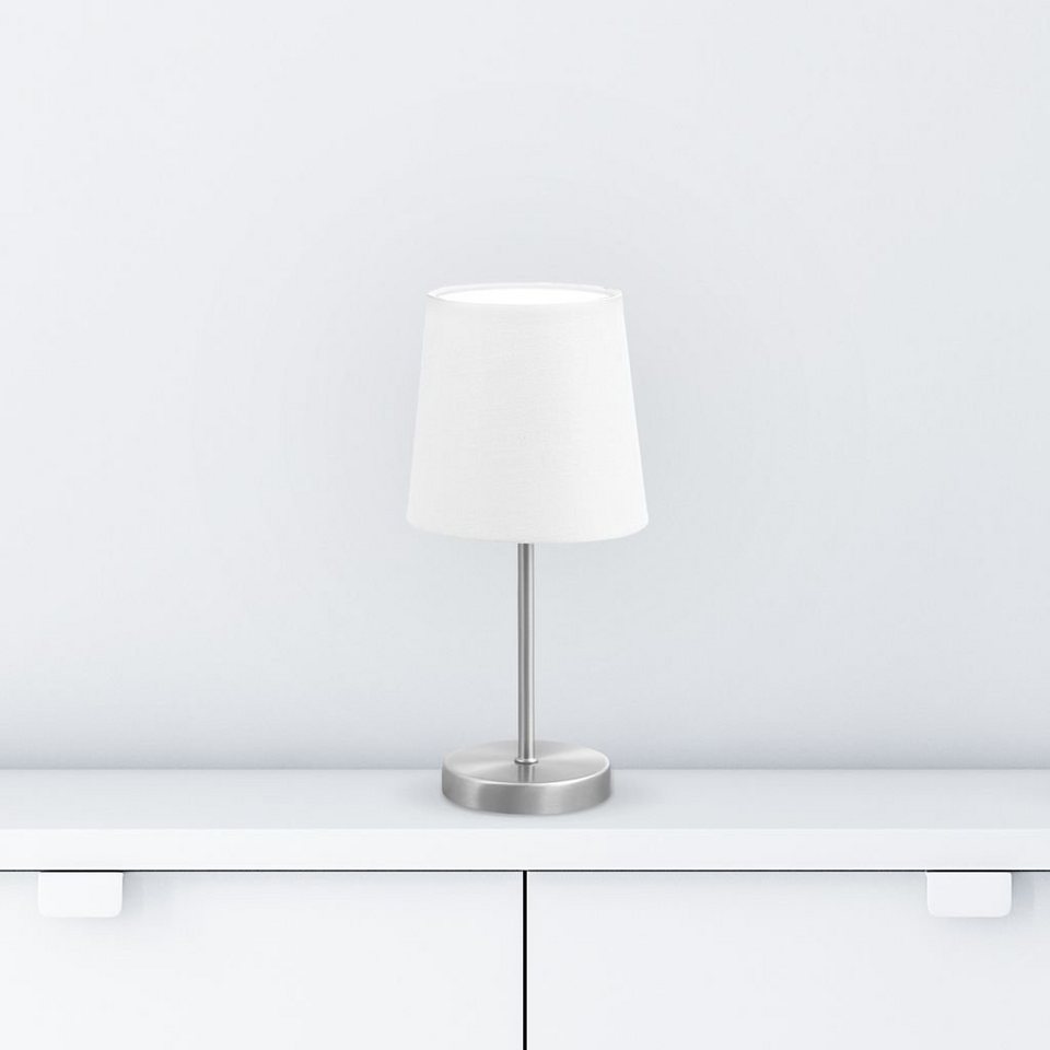 B.K.Licht Tischleuchte Tischlampe Weiß E14 Stoff - BKL1300, ohne  Leuchtmittel, Kaltweiß, Klassisch Leselampe Nachttischlampe ohne  Leuchtmittel