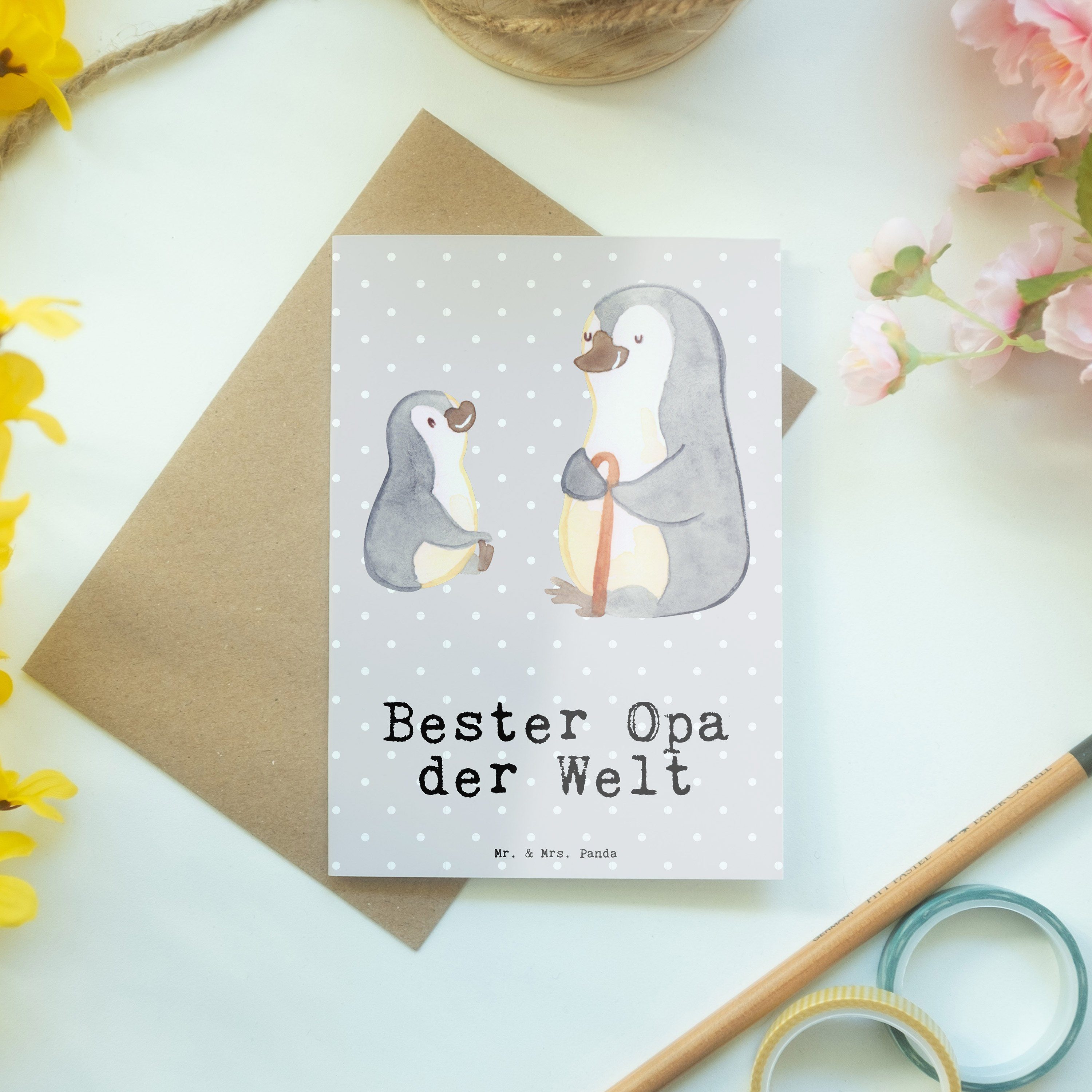 Geschenk, Opa Pinguin - der Opi. & Mr. Grußkarte Großpapa Pastell Panda Welt - Mrs. Grau Bester
